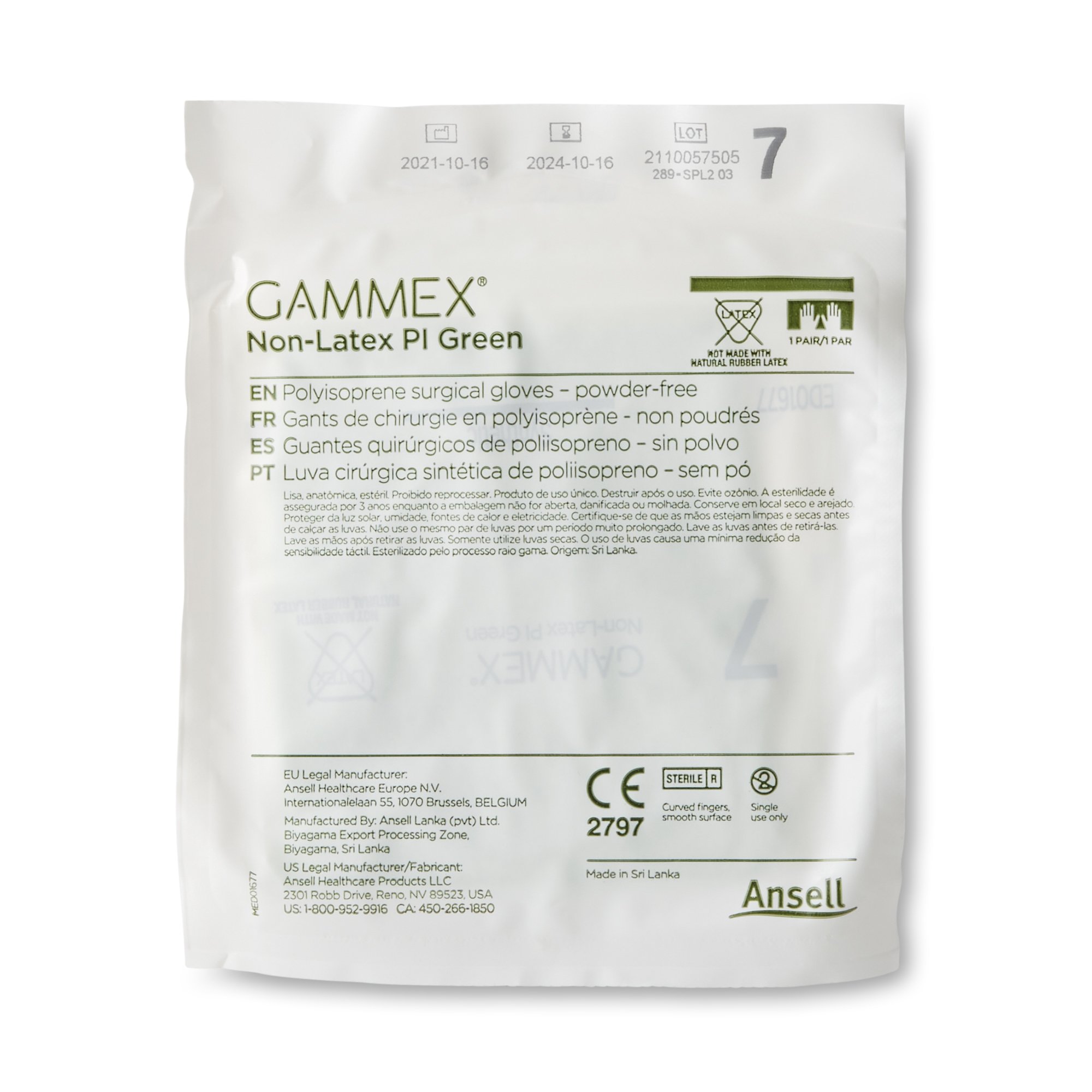 Ansell 20685270 - Gammex® Non-Latex PI Green Polyisoprene Surgical Glove, Size 7, Light Green - 50/Box, 200/Case