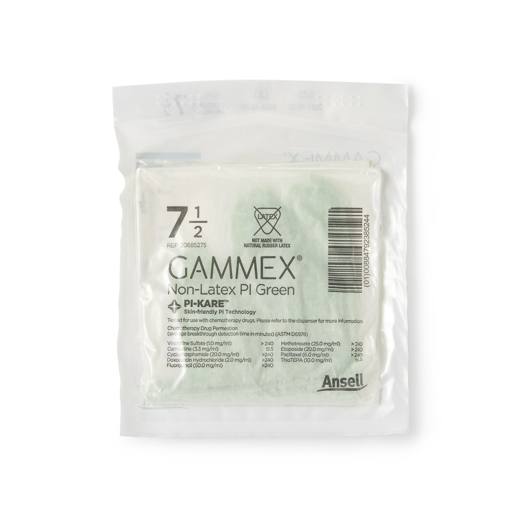 Ansell 20685275 - Gammex® Non-Latex PI Green Polyisoprene Surgical Glove, Size 7.5, Light Green - 50/Box, 200/Case