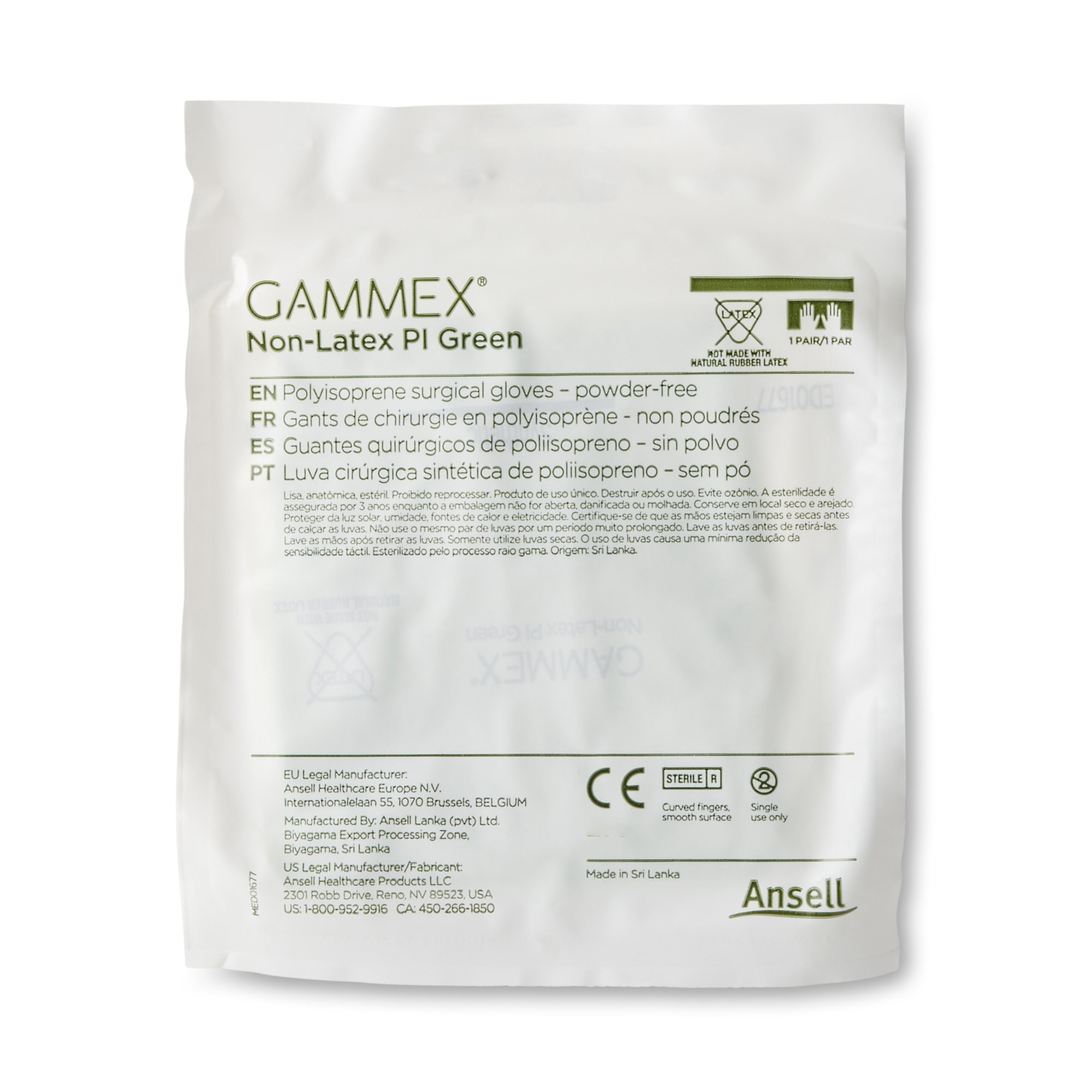 Ansell 20685285 - Gammex® Non-Latex PI Green Polyisoprene Surgical Glove, Size 8.5, Light Green - 50/Box, 200/Case