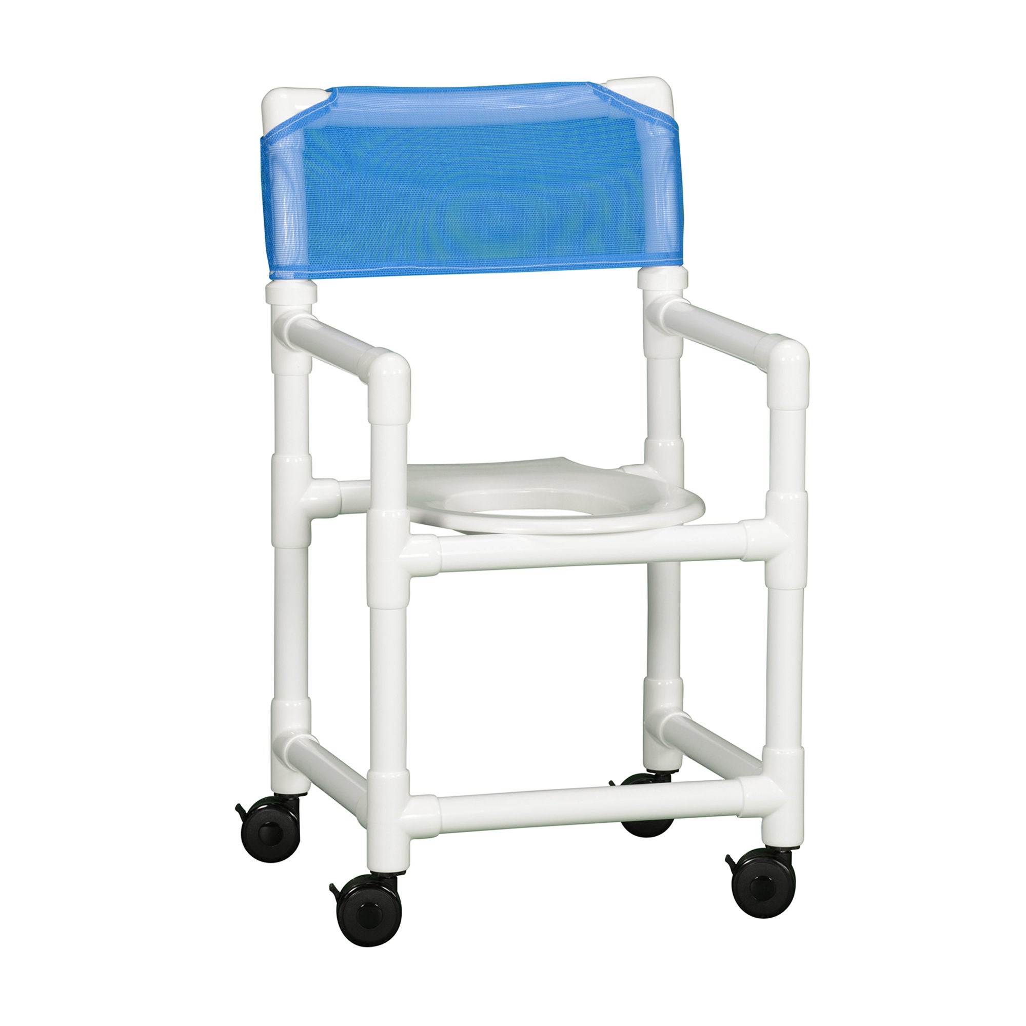 IPU - VL SC20 BLUE Commode / Shower Chair Standard Fixed Arms PVC Frame Mesh Backrest 20-1/2 Inch Seat Width 300 lbs. Weight Capacity
