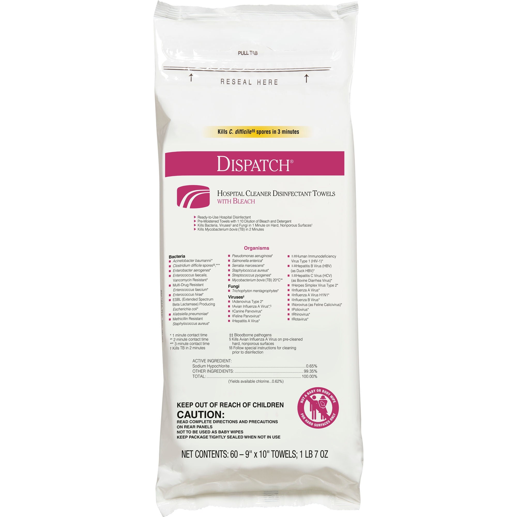 The Clorox Company - 69260 Surface Disinfectant Cleaner Dispatch® with Bleach Premoistened Manual Pull Wipe 60 Count Soft Pack Fruity Floral Bleach Scent NonSterile