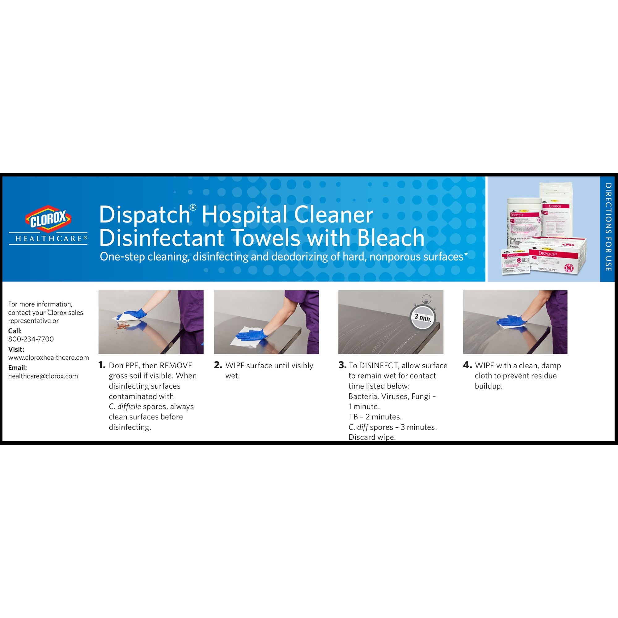 The Clorox Company - 69260 Surface Disinfectant Cleaner Dispatch® with Bleach Premoistened Manual Pull Wipe 60 Count Soft Pack Fruity Floral Bleach Scent NonSterile