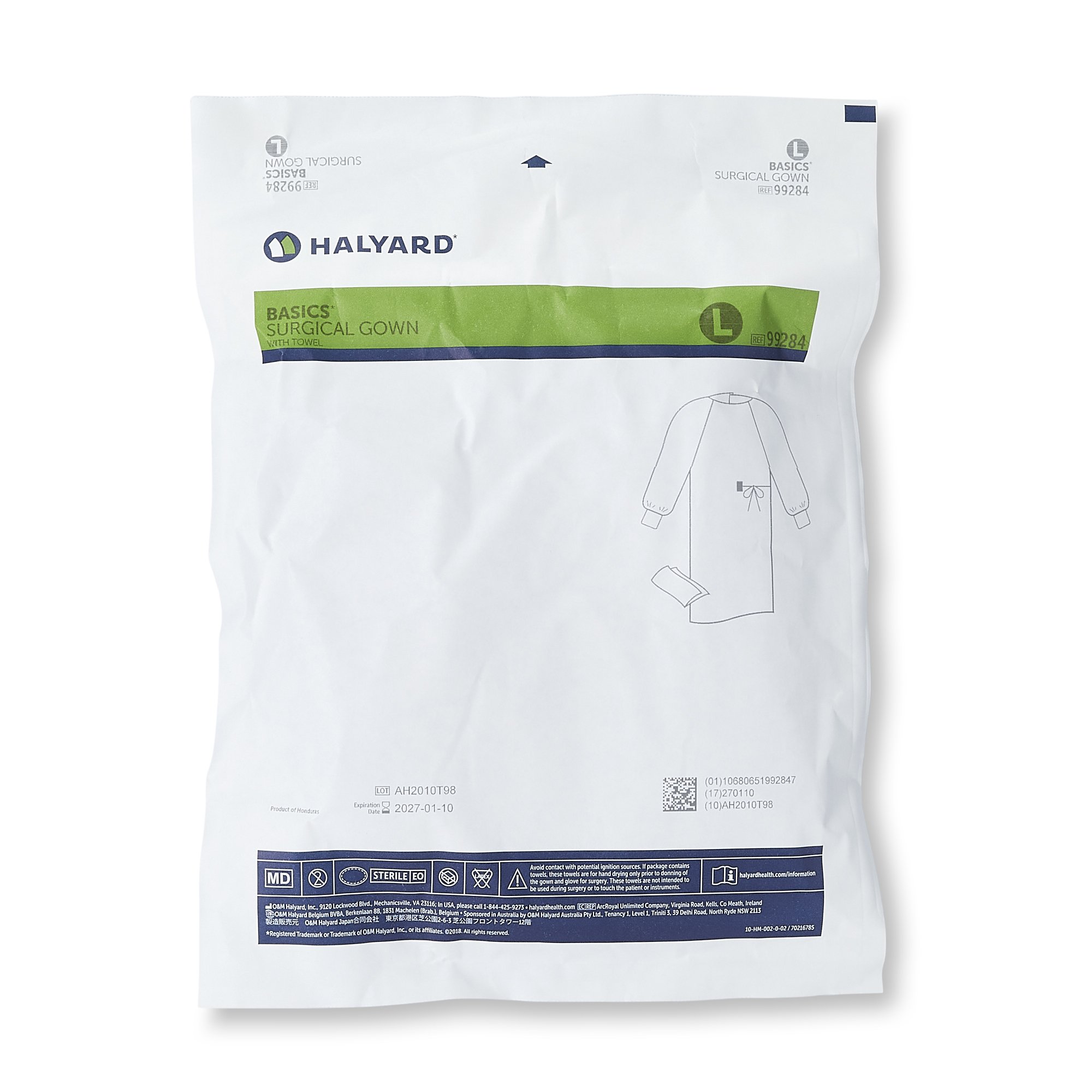O&M Halyard Inc 99284 - Halyard Basics Nonreinforced Surgical Gown with Towel, Large, Blue - 1/Each, 20/Case
