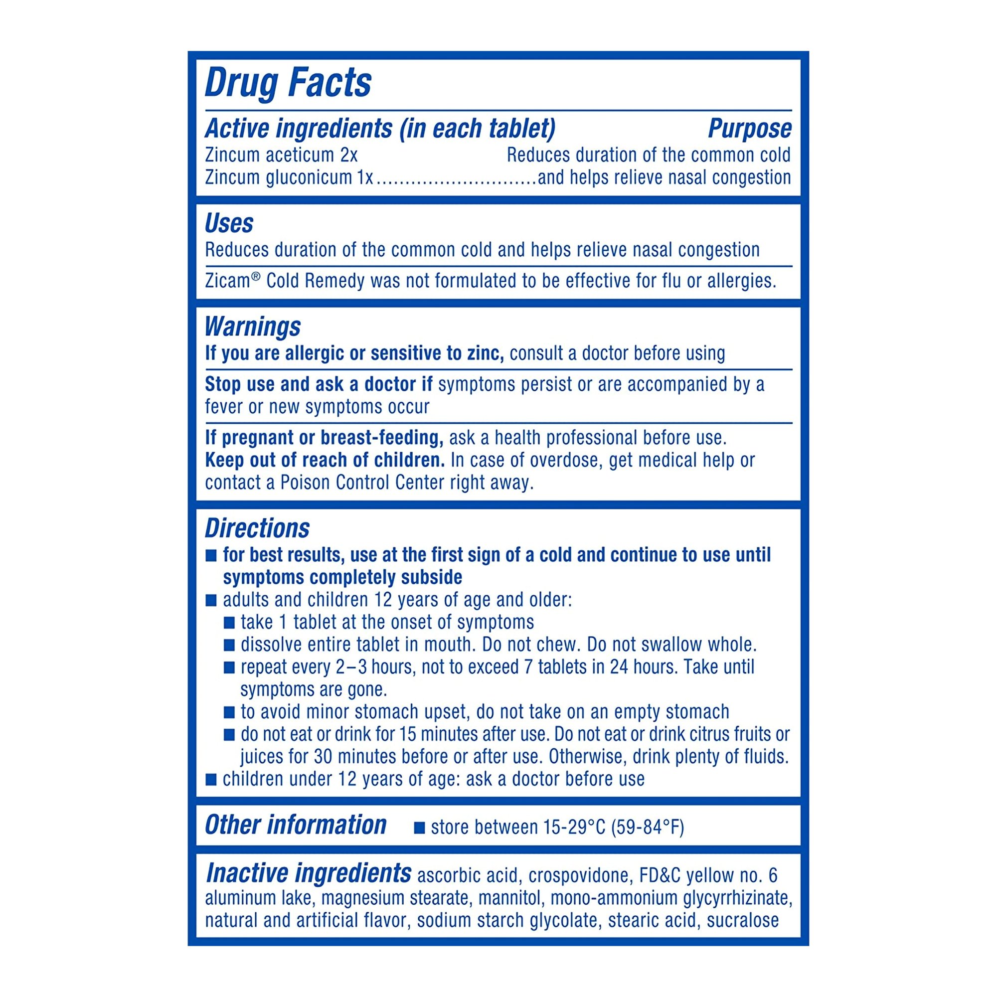 Zicam 73221630004 - Zicam® Zincum Aceticum / Zincum Gluconicum Cold and Cough Relief - 25/Box