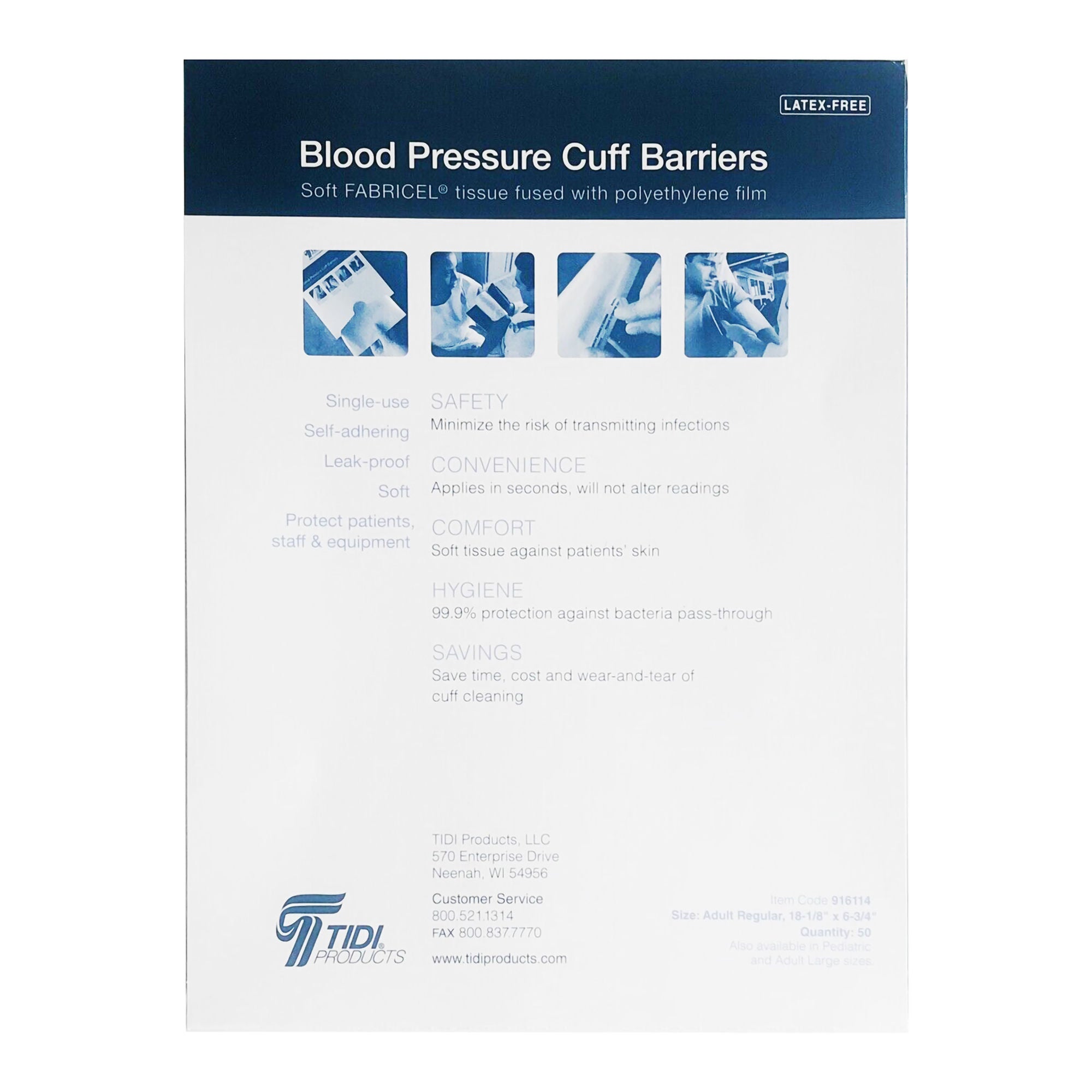 Tidi Products - 916114 Blood Pressure Cuff Barrier Tidi® Fabricel® For use with Blood Pressure Cuff