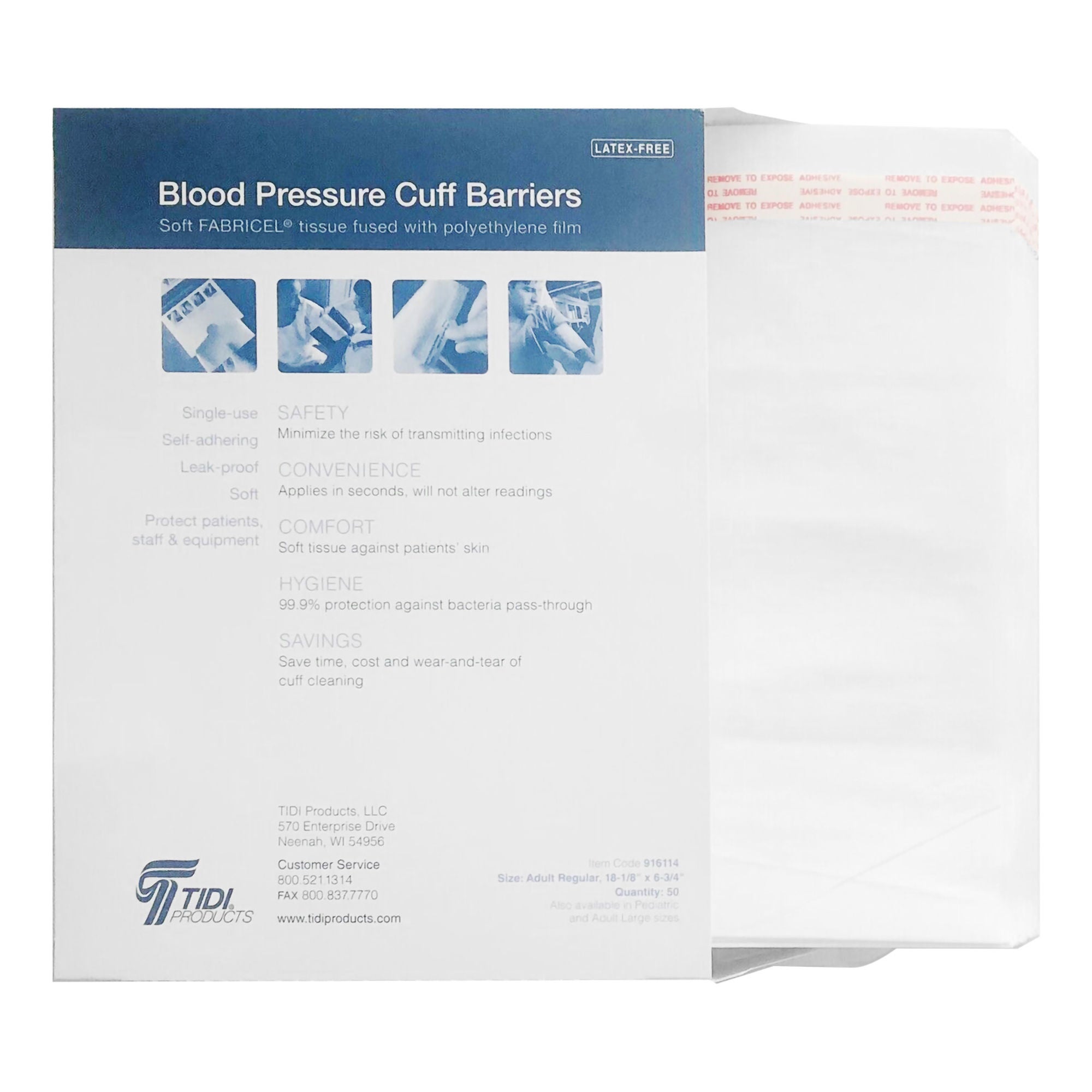 Tidi Products - 916114 Blood Pressure Cuff Barrier Tidi® Fabricel® For use with Blood Pressure Cuff