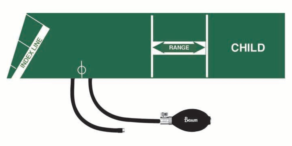 W.A. Baum - 1821DG Reusable Blood Pressure Cuff and Bulb Calibrated® V-Lok® 18 to 26 cm Arm Polyester Fabric Cuff Child Cuff