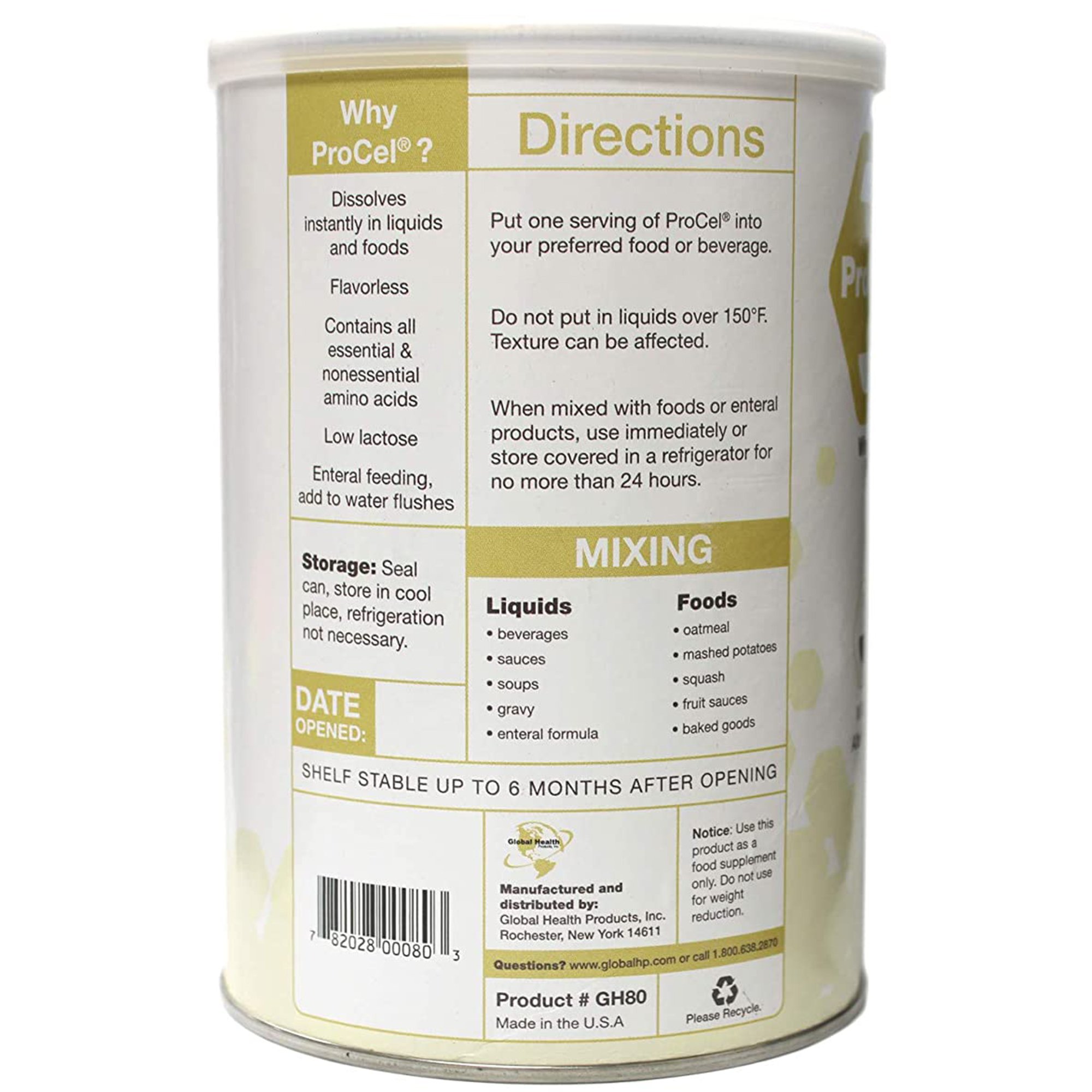 Global Health Products - GH-80 ProCel® Whey Protein Powder