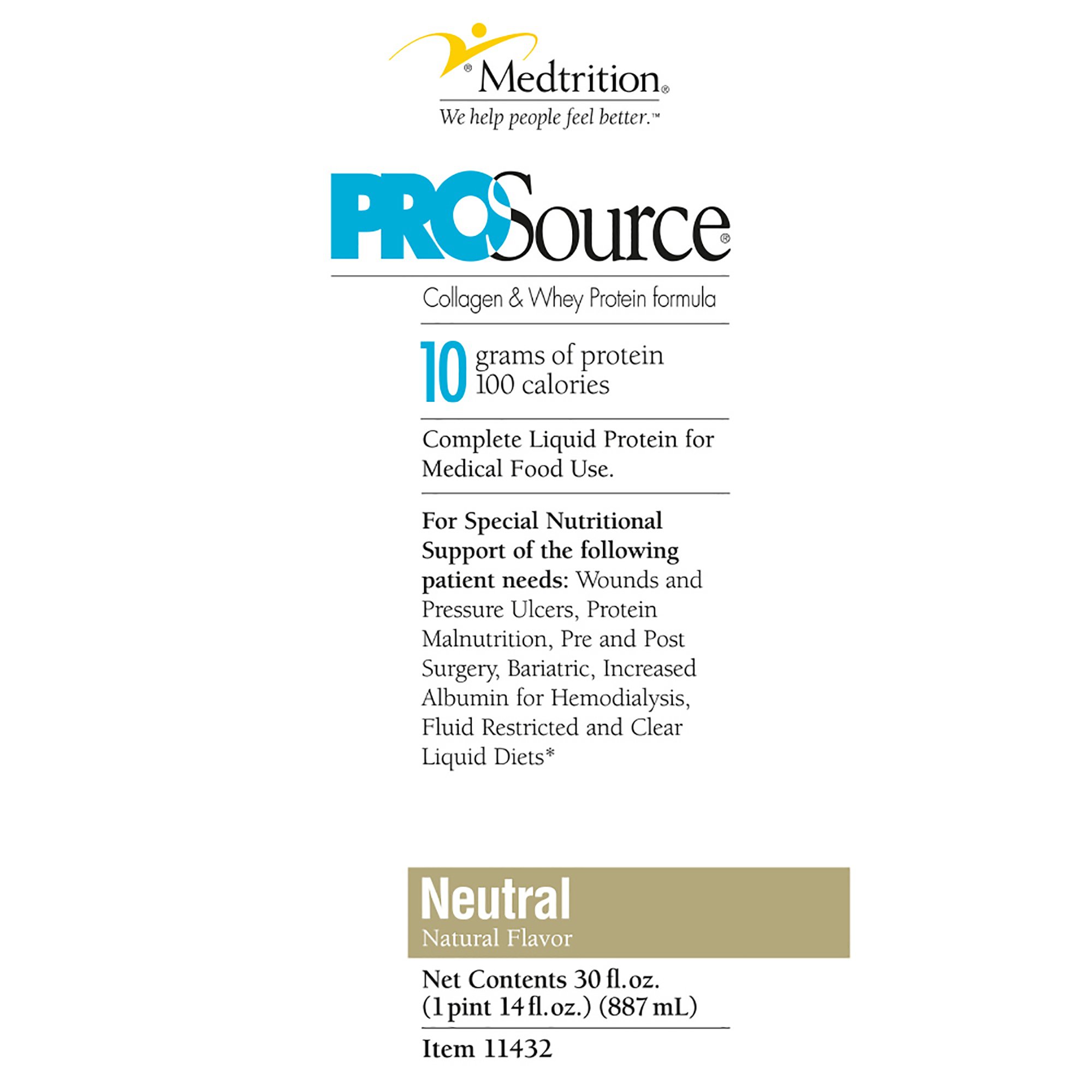 Medtrition-National Nutrition 11432 - ProSource™ Collagen and Whey Protein Formula, 30-ounce Bottle - 1/Each, 4/Case