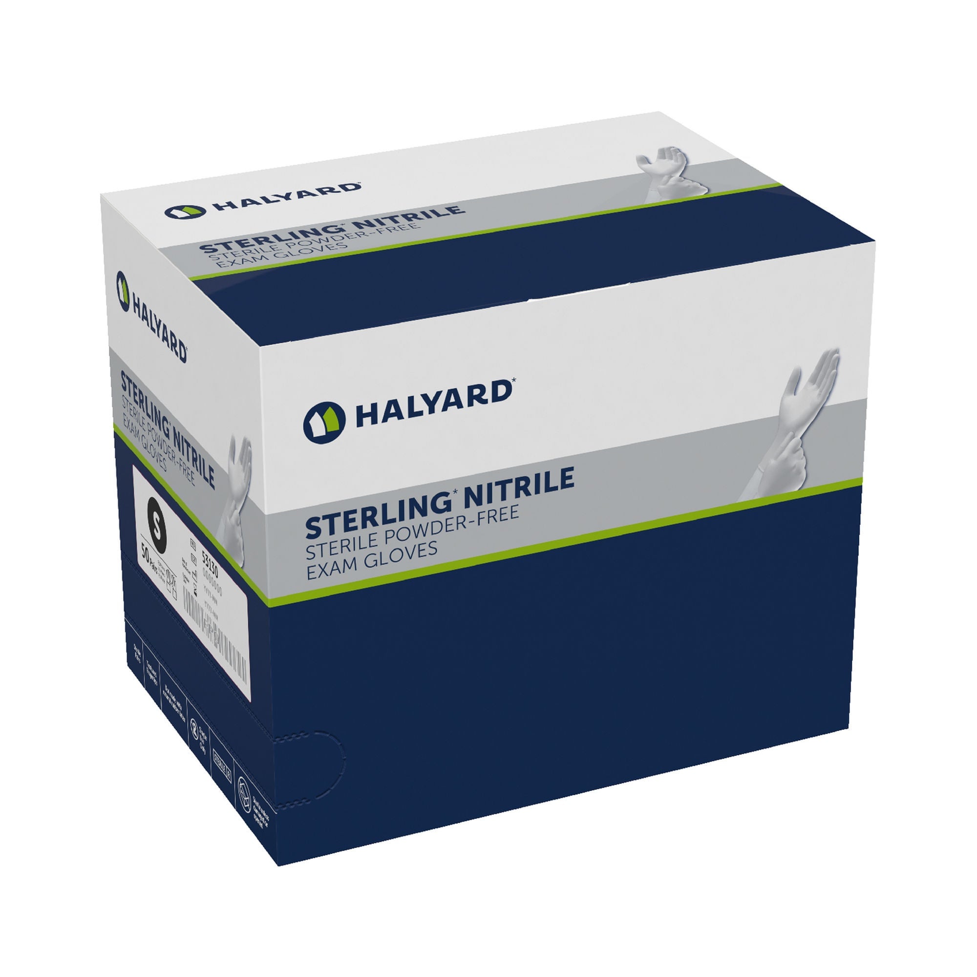 O&M Halyard Inc - 53130 Exam Glove STERLING® Small 50 Pairs per Box Sterile Pair Nitrile Standard Cuff Length Textured Fingertips Gray Chemo Tested