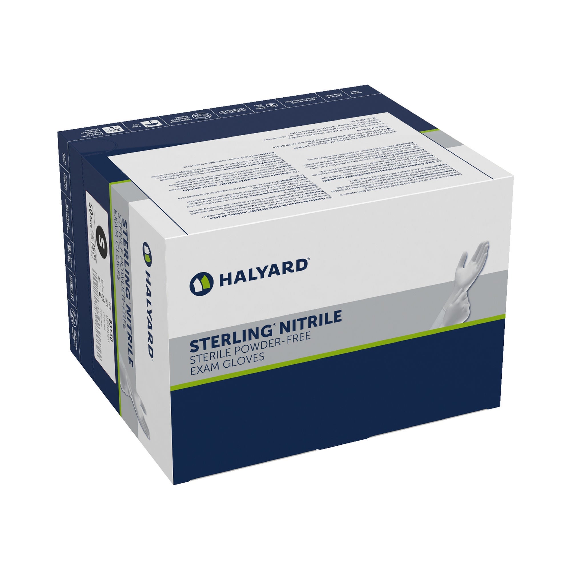 O&M Halyard Inc - 53130 Exam Glove STERLING® Small 50 Pairs per Box Sterile Pair Nitrile Standard Cuff Length Textured Fingertips Gray Chemo Tested