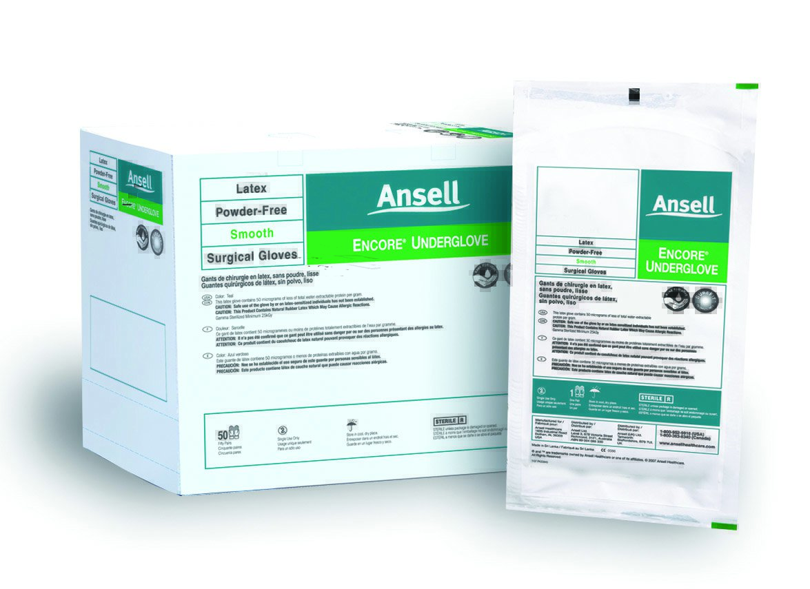 Ansell 2018470 - Encore® Latex Surgical Underglove, Size 7, Green - 50/Box, 200/Case