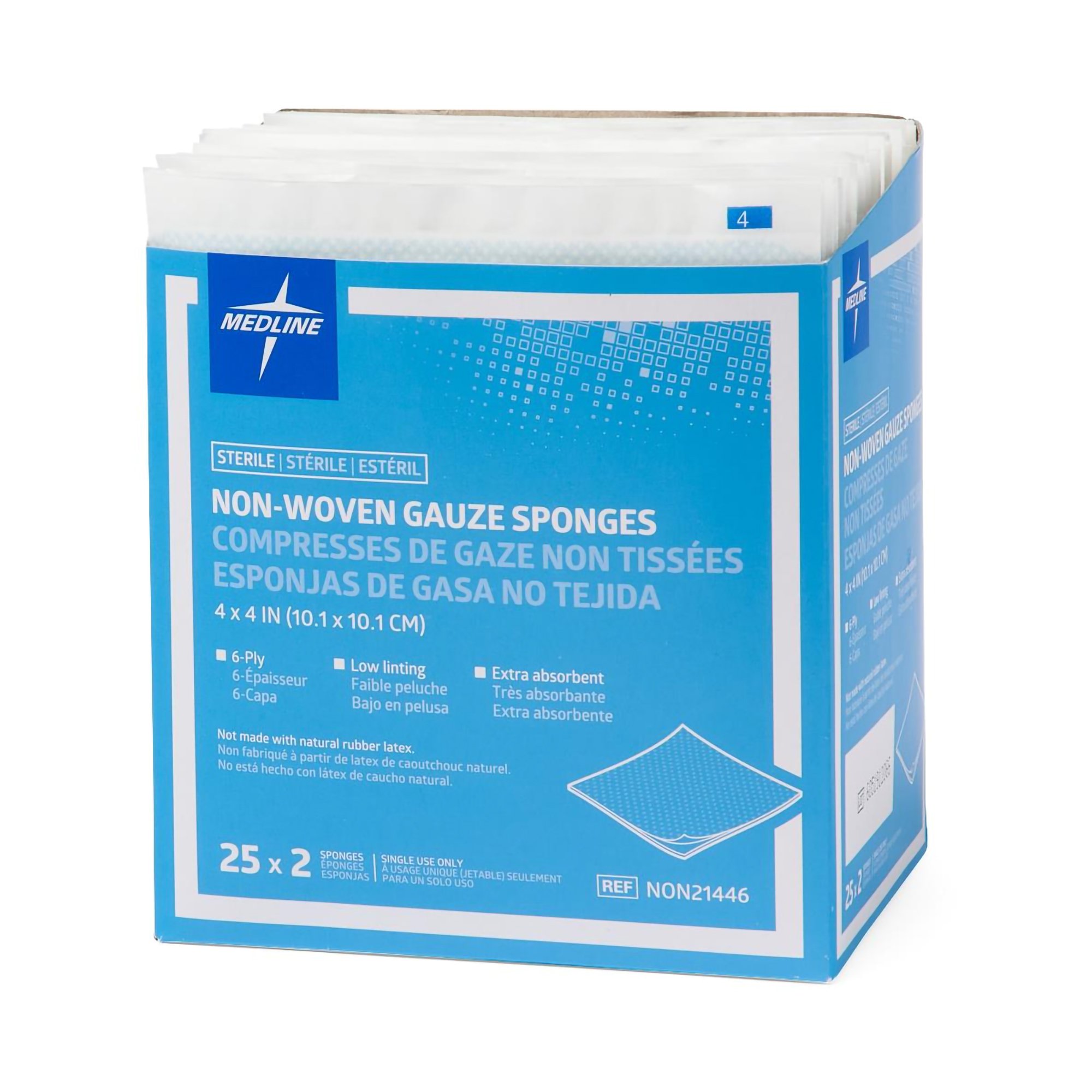 Medline NON21446 - Avant Gauze® Sterile Nonwoven Sponge, 4 x 4 Inch, 6-Ply - 50/Box, 600/Case