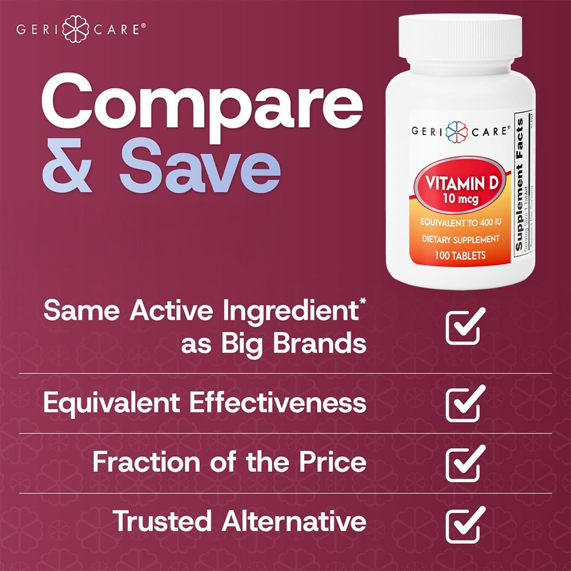 Geri-Care 874-01-GCP - Geri-Care® Vitamin D-3 Supplement - 1/Bottle, 12/Case