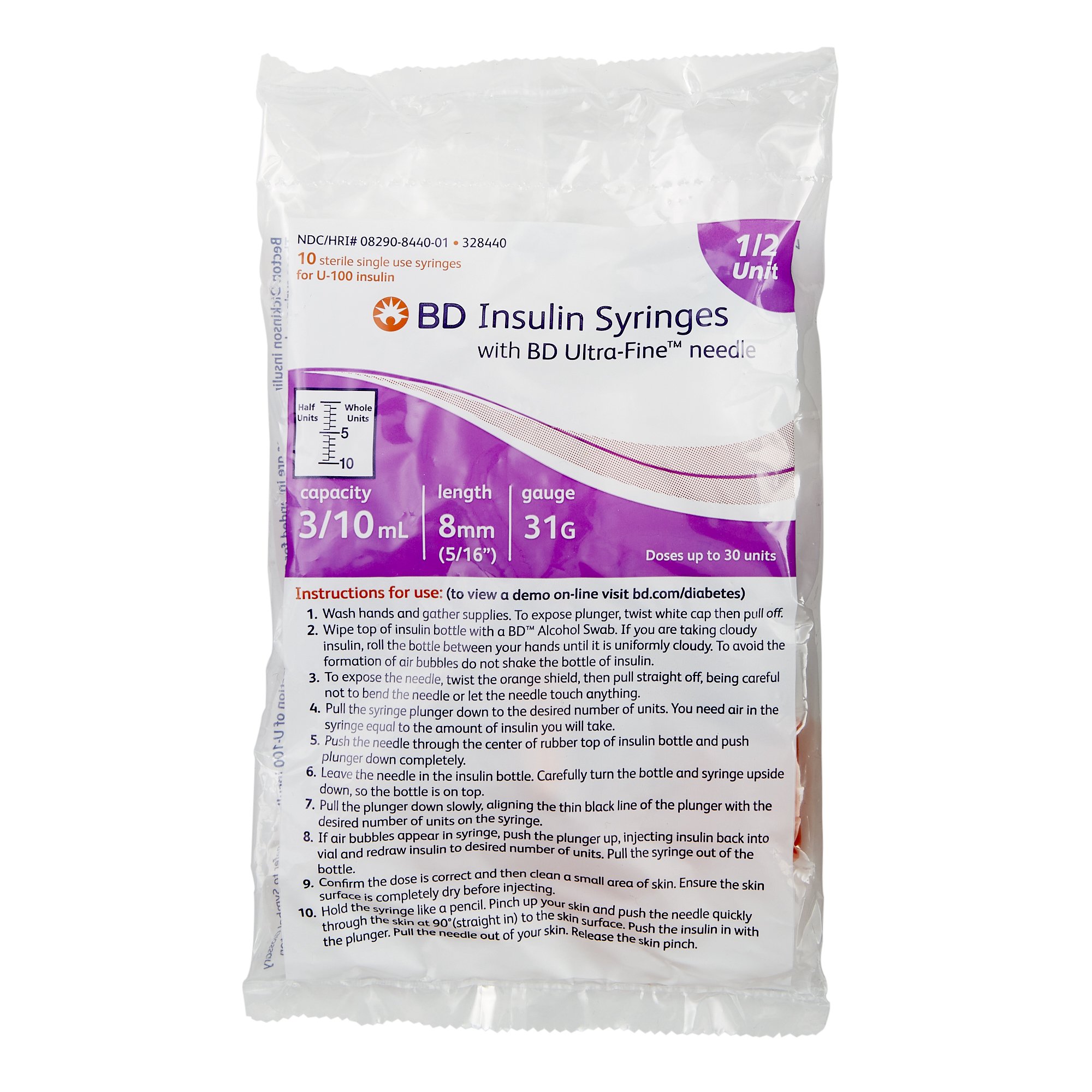 Embecta Medical II LLC 328440 - Ultra-Fine™ Insulin Syringe with Needle - 10/Box, 50/Case