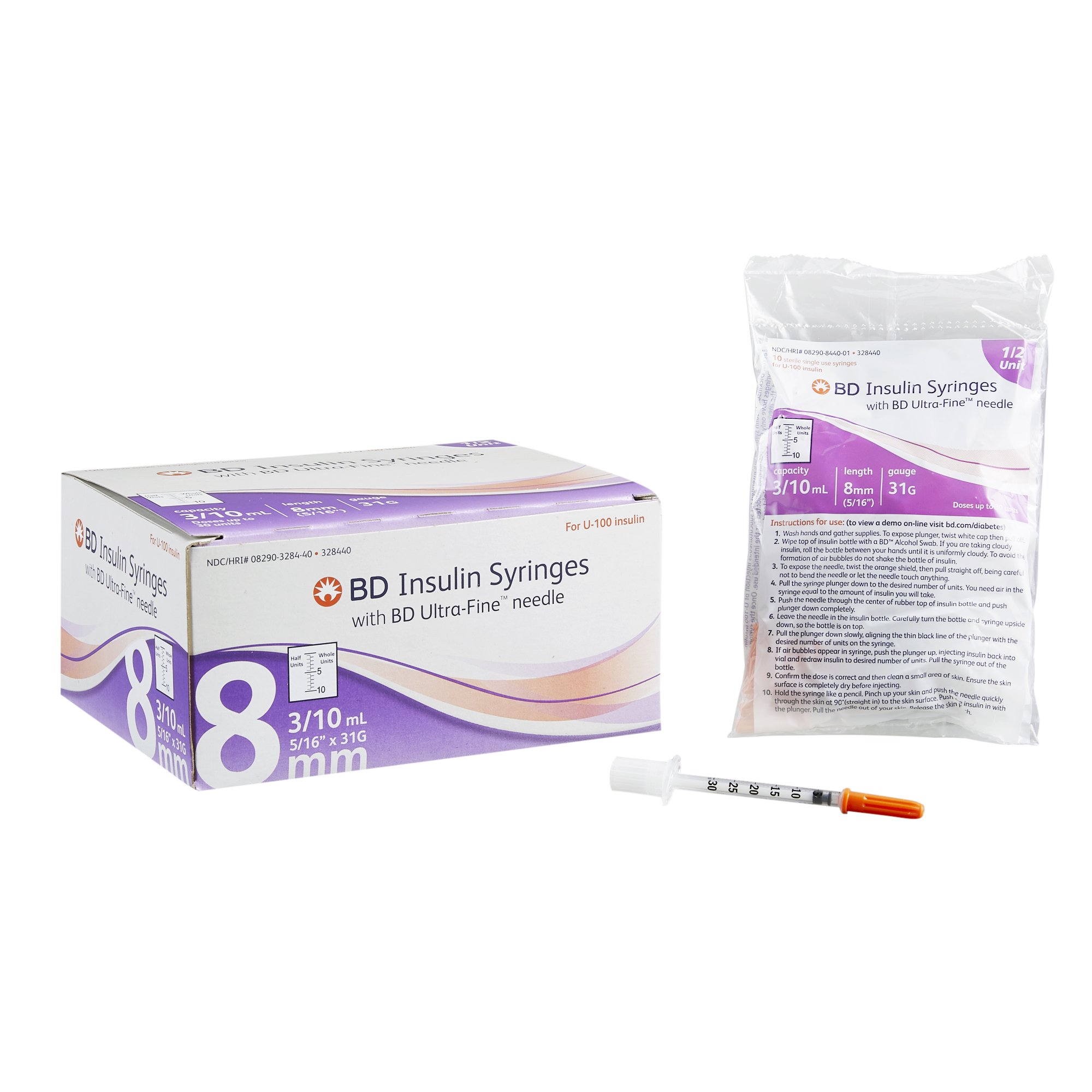 Embecta Medical II LLC 328440 - Ultra-Fine™ Insulin Syringe with Needle - 10/Box, 50/Case