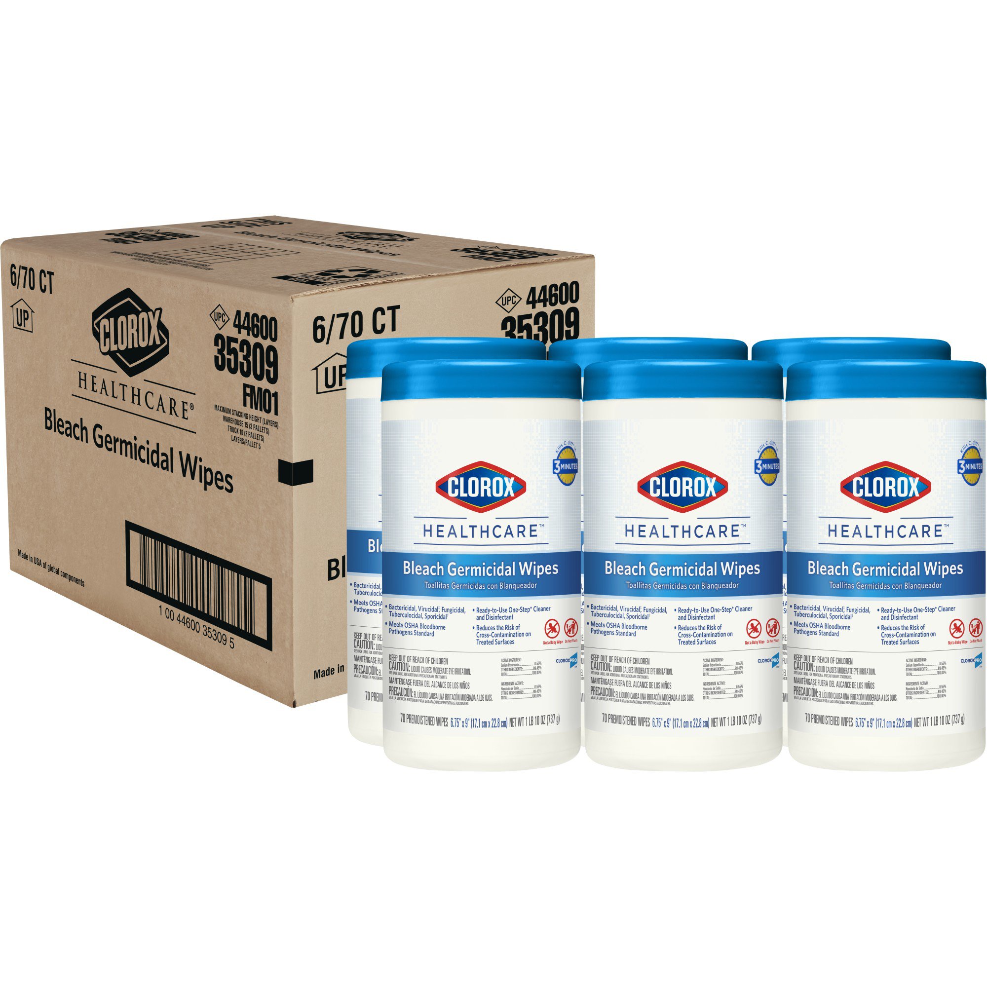 The Clorox Company 35309 - Clorox Healthcare® Bleach Germicidal Wipes, Canister, 70 ct. - 1/Carton, 6/Case