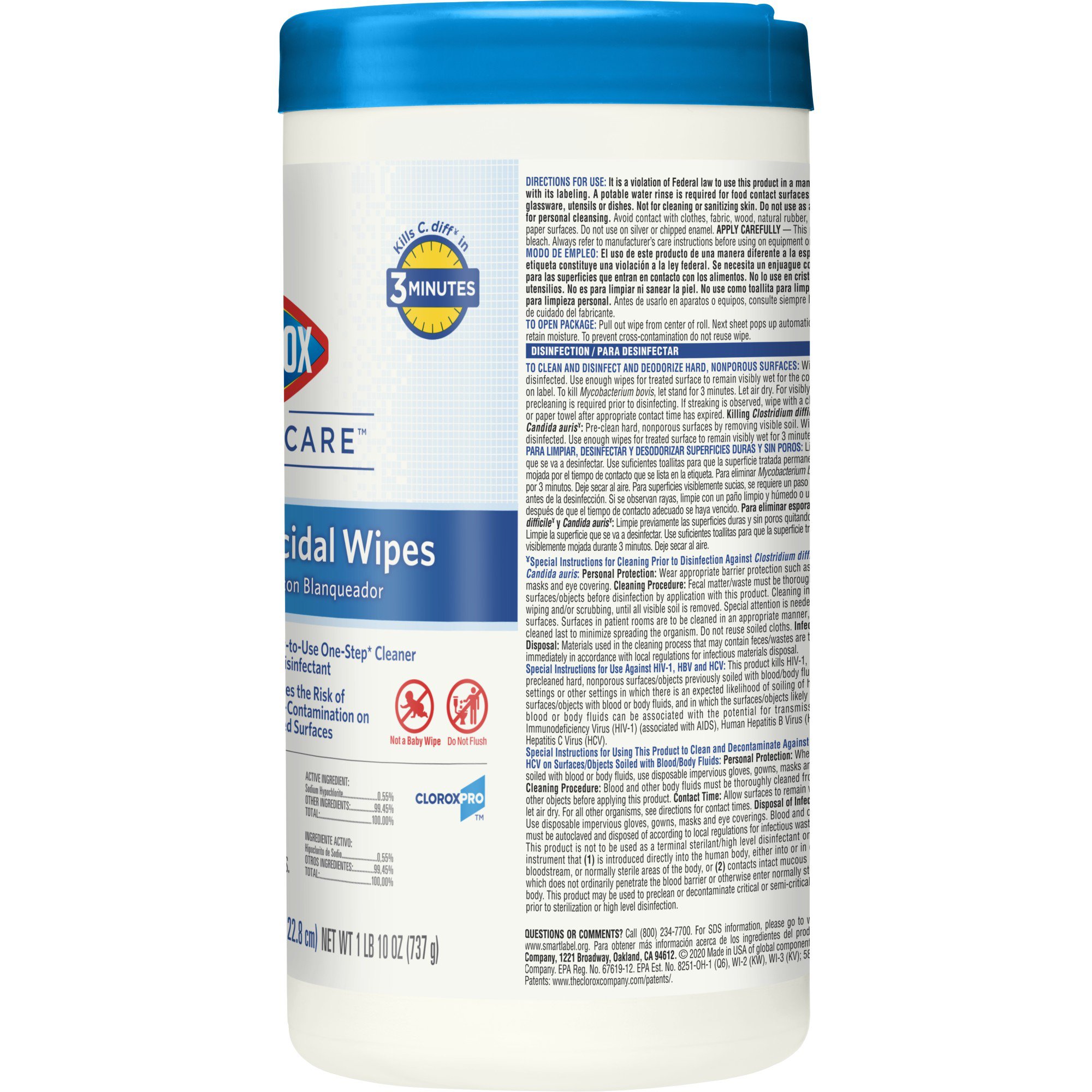 The Clorox Company 35309 - Clorox Healthcare® Bleach Germicidal Wipes, Canister, 70 ct. - 1/Carton, 6/Case