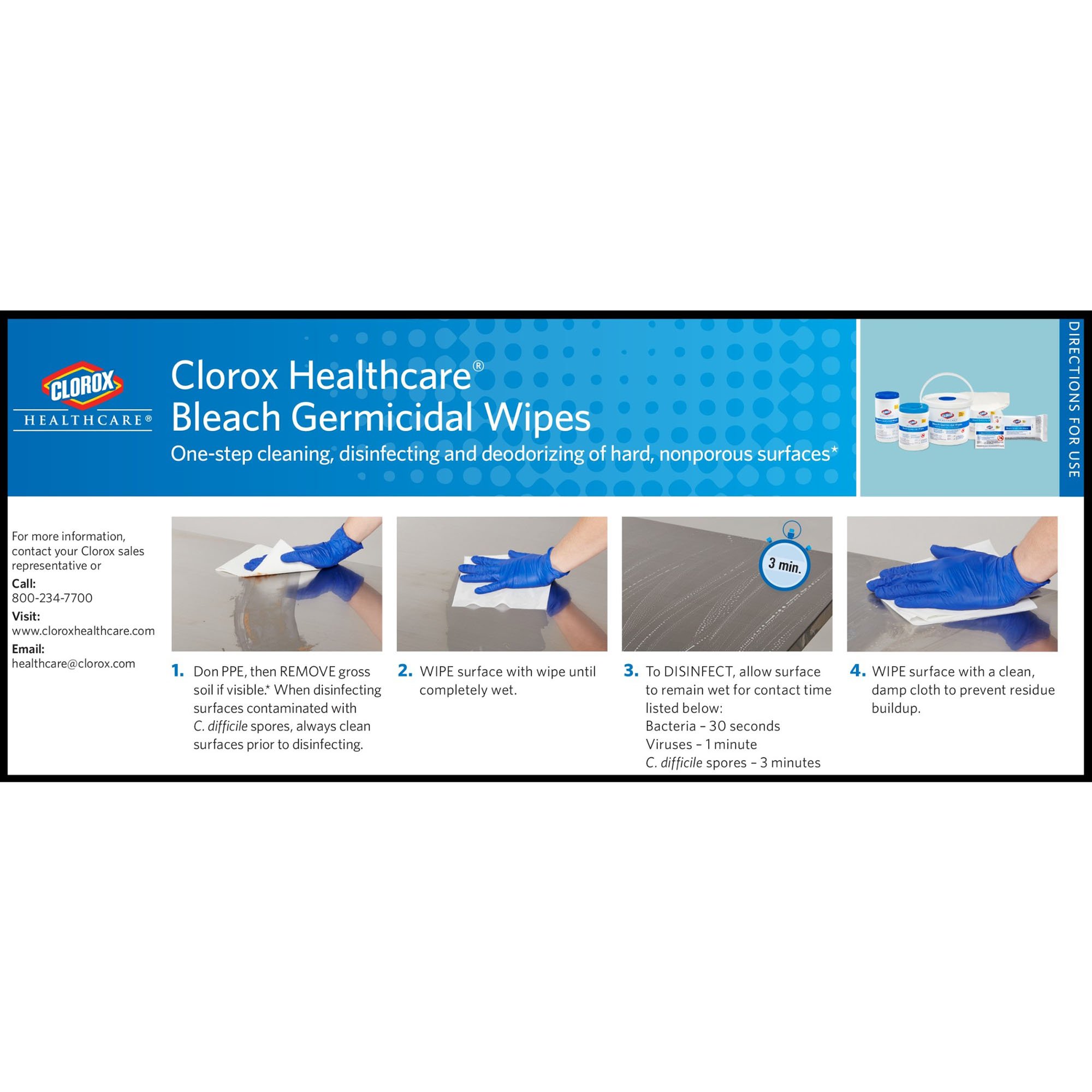 The Clorox Company 35309 - Clorox Healthcare® Bleach Germicidal Wipes, Canister, 70 ct. - 1/Carton, 6/Case