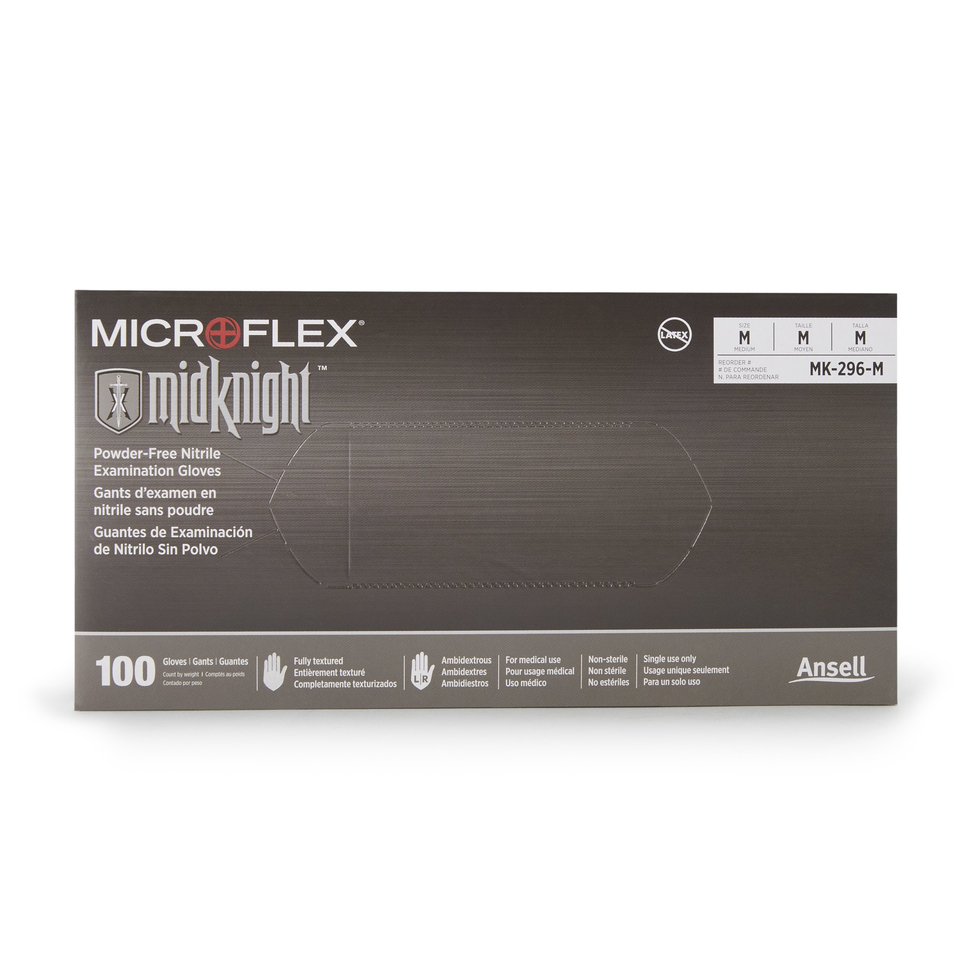 Microflex Medical MK-296-M - Microflex® Midknight™ Nitrile Exam Glove, Medium, Black - 1/Box, 10/Case