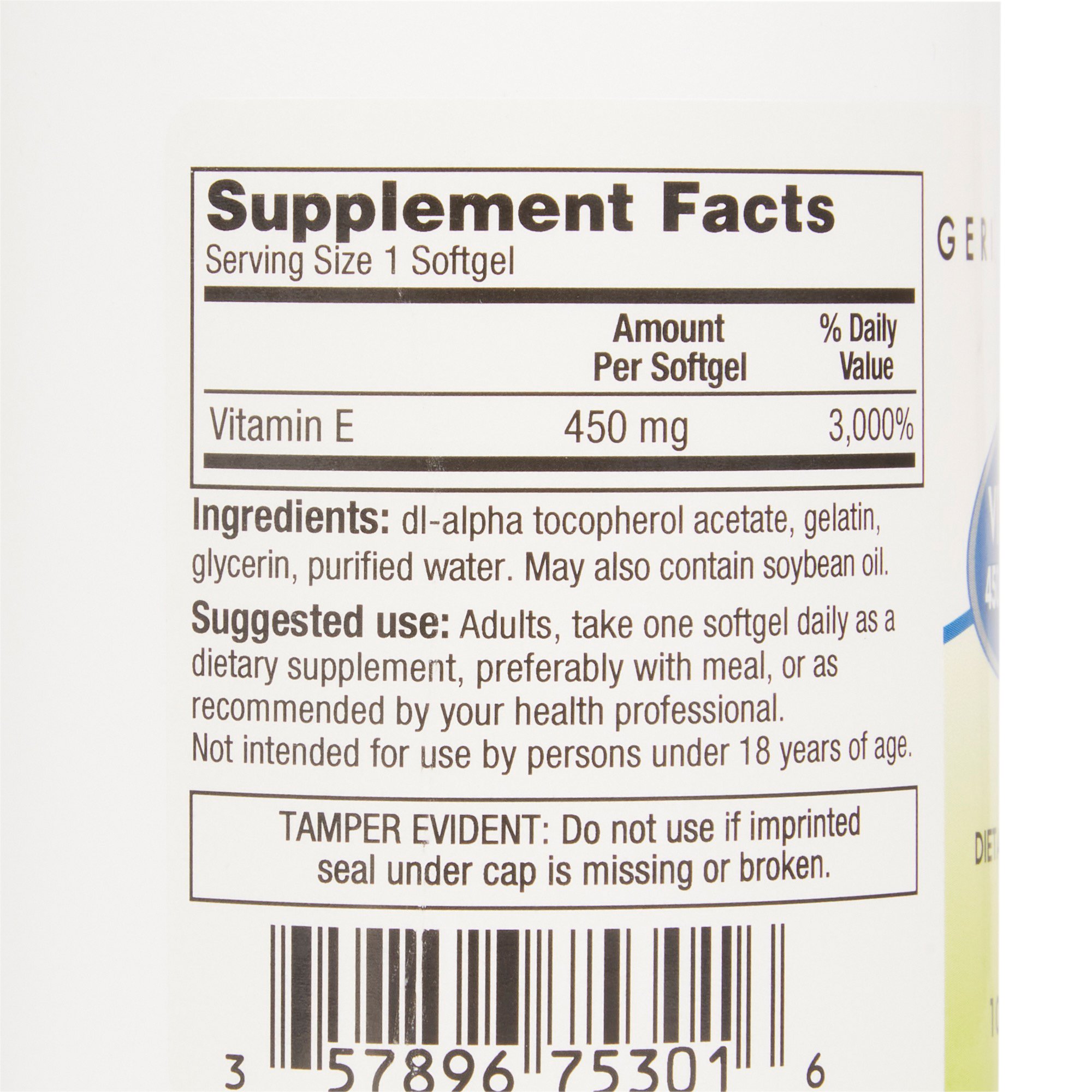 Geri-Care 753-01-GCP - Geri-Care® Vitamin E Supplement - 1/Bottle, 12/Case