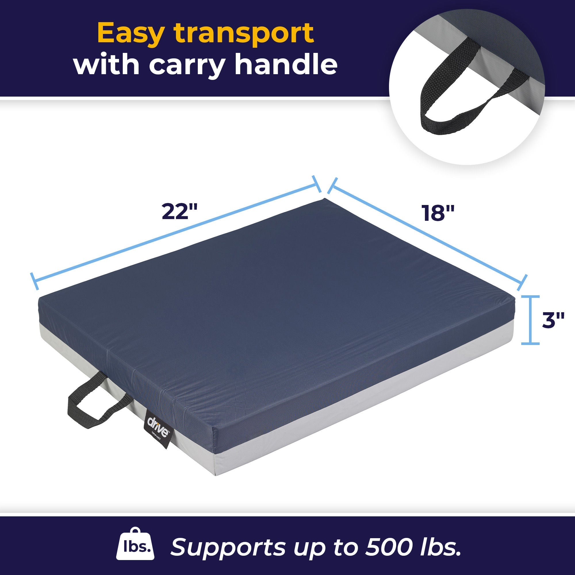 Drive DeVilbiss Healthcare - 14902 Seat Cushion Gel "E" 22 W X 18 L X 4 D Inch Foam / Gel