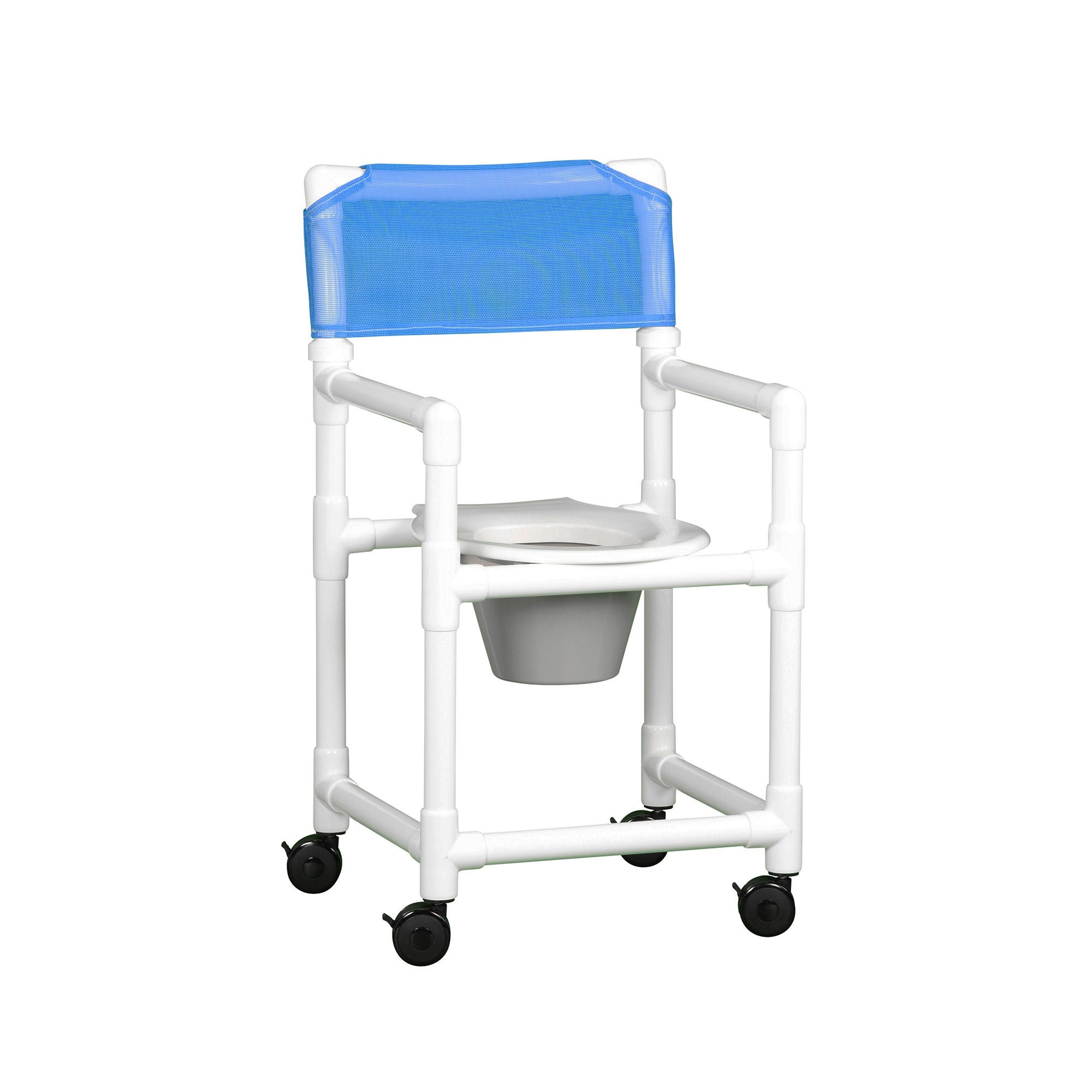 IPU - VL SC17 P BLU Commode / Shower Chair Standard Fixed Arms PVC Frame Mesh Backrest 17-1/4 Inch Seat Width 300 lbs. Weight Capacity
