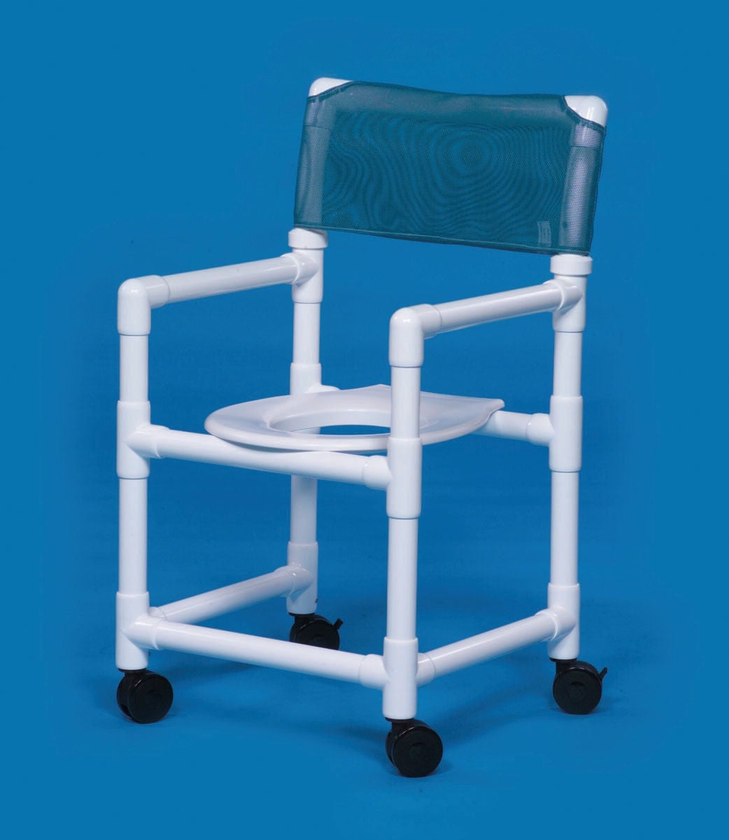 IPU - VL SC17 P BLU Commode / Shower Chair Standard Fixed Arms PVC Frame Mesh Backrest 17-1/4 Inch Seat Width 300 lbs. Weight Capacity
