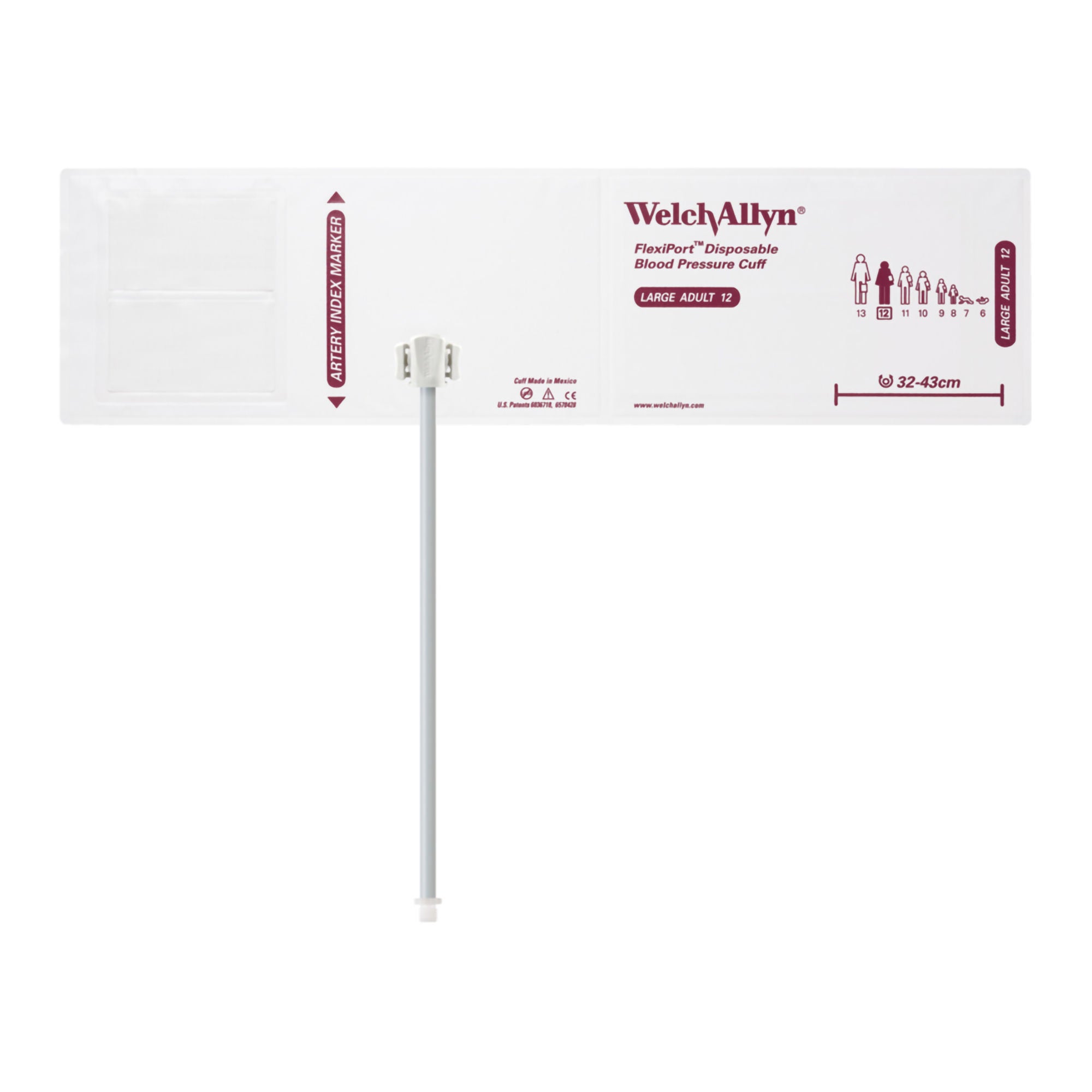 Welch Allyn - VINYL-12-1SC Single Patient Use Blood Pressure Cuff FlexiPort® 32 to 43 cm Arm Vinyl Cuff Large Adult Cuff