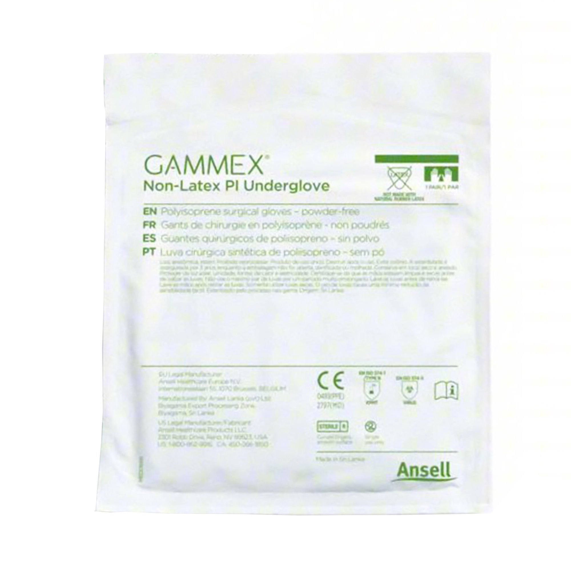 Ansell 20687265 - Gammex® Non-Latex PI Polyisoprene Surgical Underglove, Size 6.5, Green - 50/Box, 200/Case