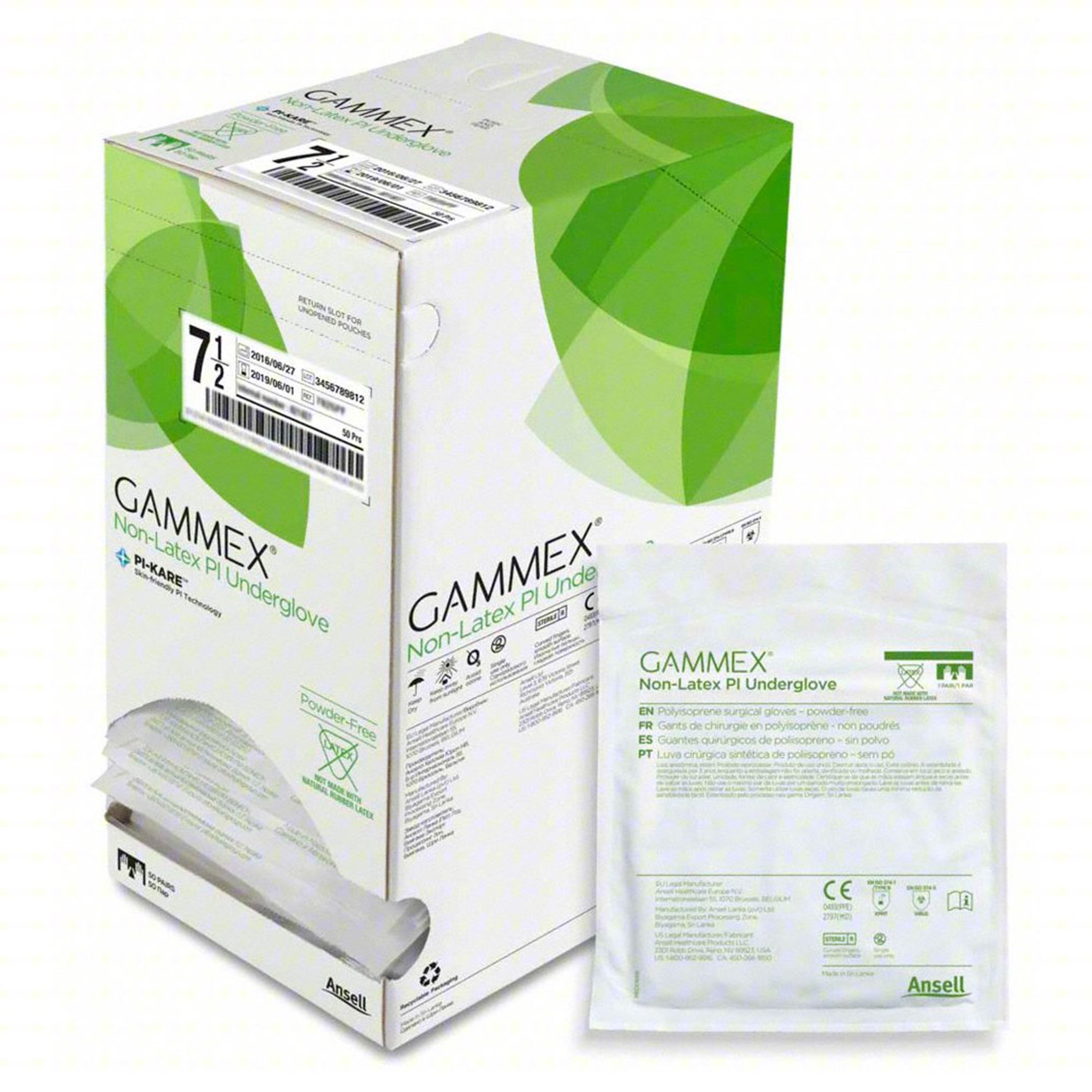 Ansell 20687275 - Gammex® Non-Latex PI Polyisoprene Surgical Underglove, Size 7.5, Green - 50/Box, 200/Case