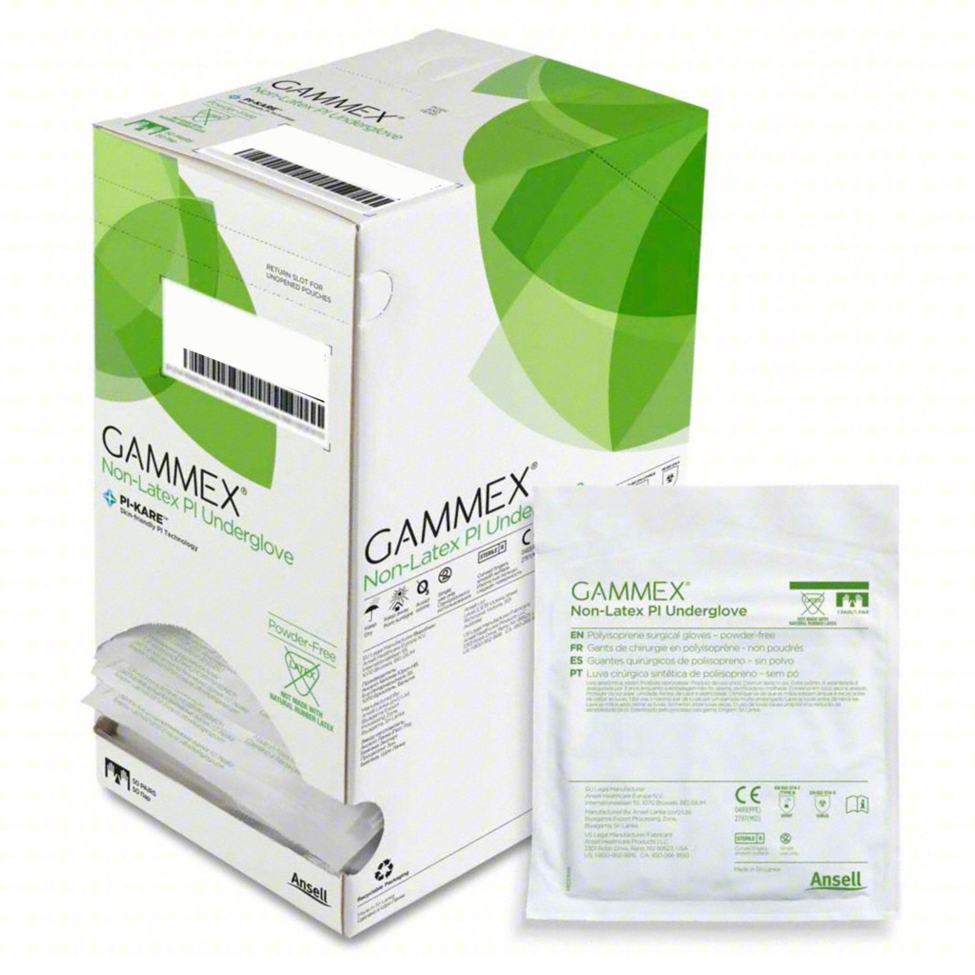Ansell 20687280 - Gammex® Non-Latex PI Polyisoprene Surgical Underglove, Size 8, Green - 50/Box, 200/Case
