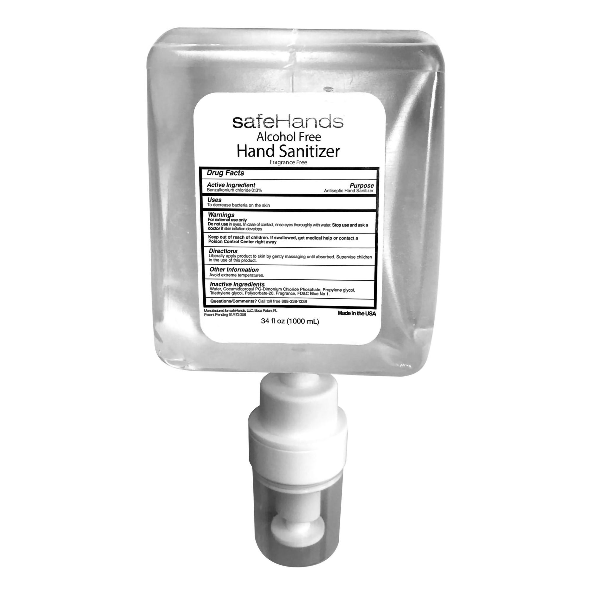 Safehands - SHU-1008-4 safeHands® Alcohol-Free Hand Sanitizer 1000 mL Dispenser Refill Bottle