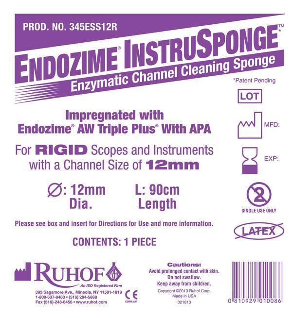 Ruhof Healthcare - 345ESS12R Channel Cleaning Sponge Endozime® InstruSponge™ Tubular 12 mm Diameter For Rigid Instruments