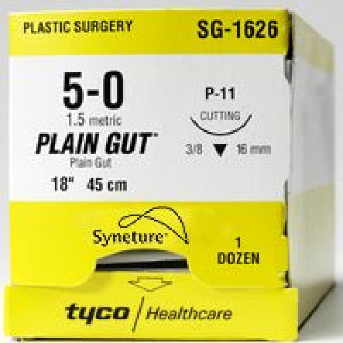 Covidien - G-1735-K Absorbable Suture with Needle Covidien™ Plain Gut SE-140-8 3/8 Circle Reverse Cutting Needle Size 6-0 Monofilament