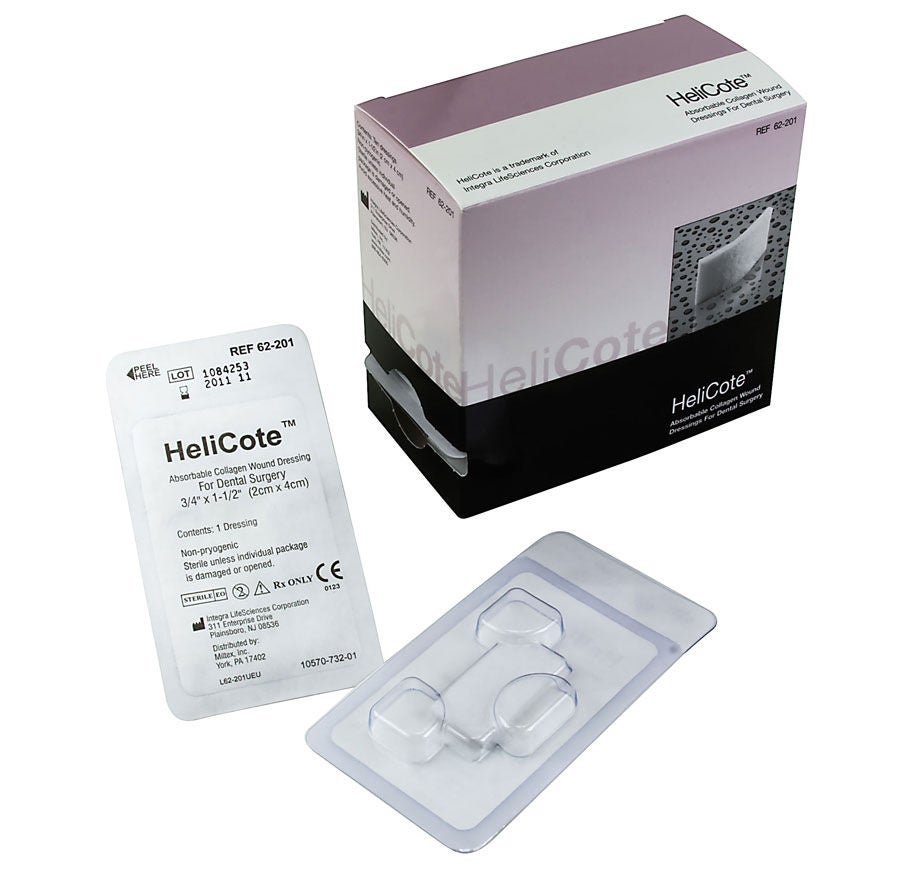 Integra Lifesciences - 62-201 Absorbable Collagen Dressing HeliCote® 3/4 X 1-1/2 Inch Rectangle Sterile
