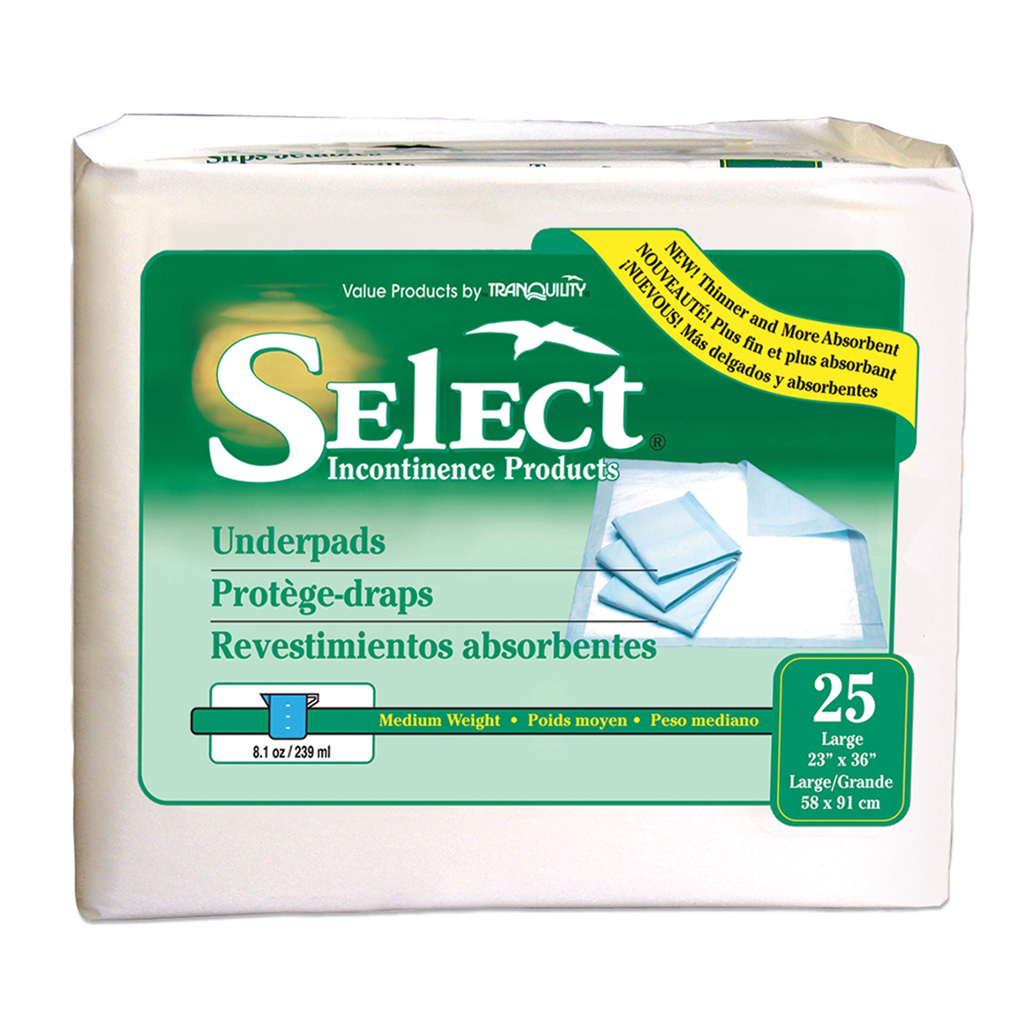 Principle Business Enterprises - 2675 Disposable Underpad Select® 23 X 36 Inch Fluff Moderate Absorbency