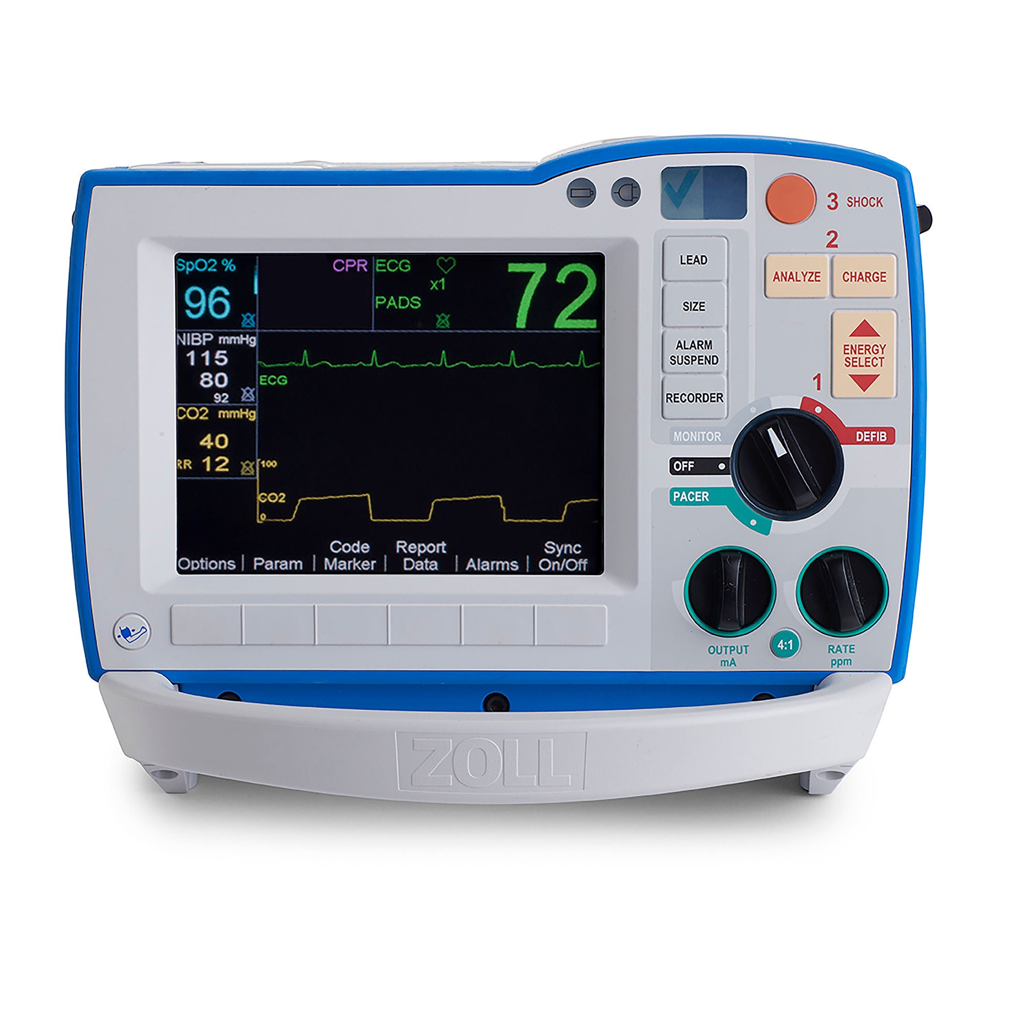 Zoll Medical - 30120001001110012 Defibrillator / Monitor Unit Automatic / Manual Operation Zoll® R Series Paddles Contact AC Power / Battery Operated LCD Display