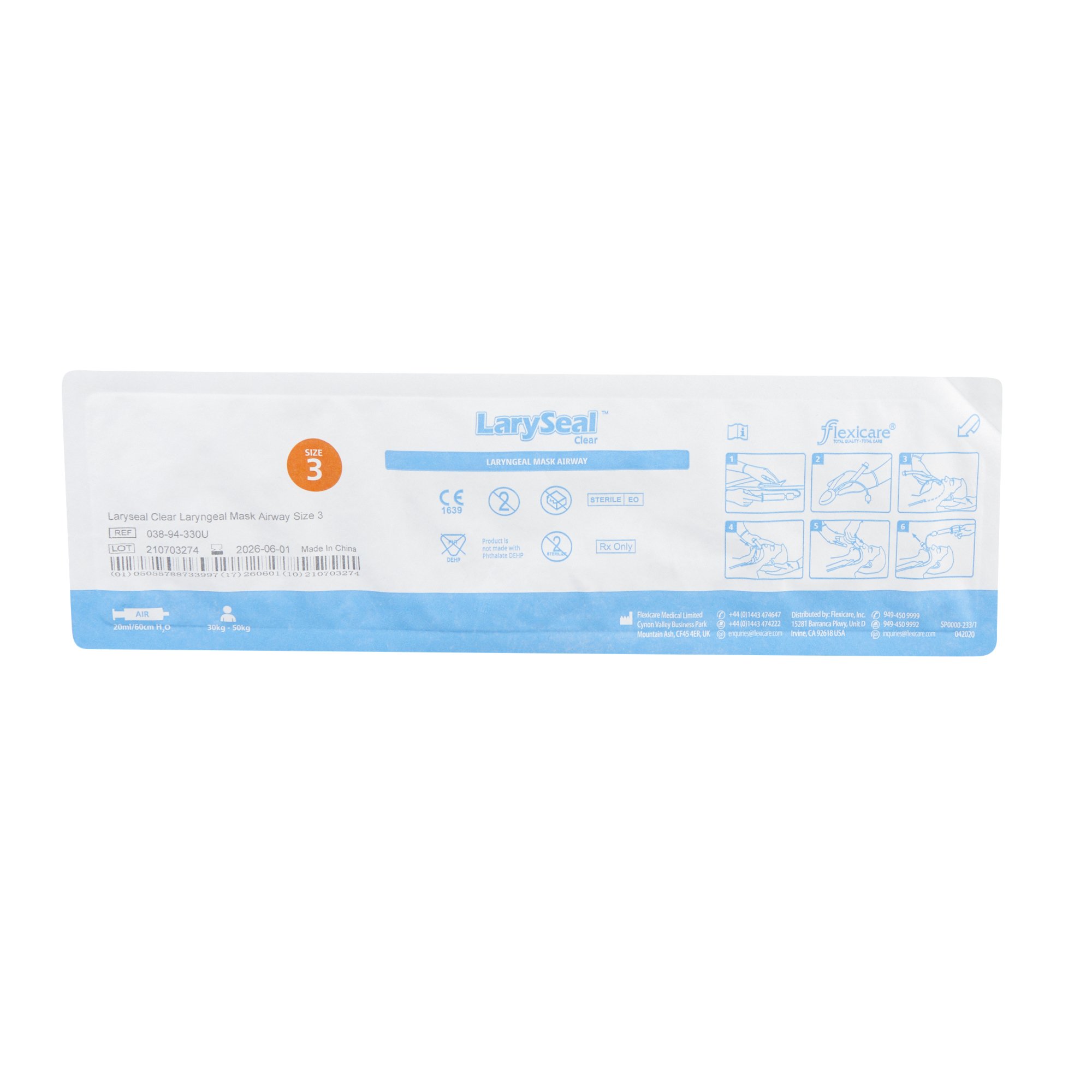 Flexicare 038-94-330U - LarySeal™ Clear Laryngeal Mask - 1/Each, 10/Box