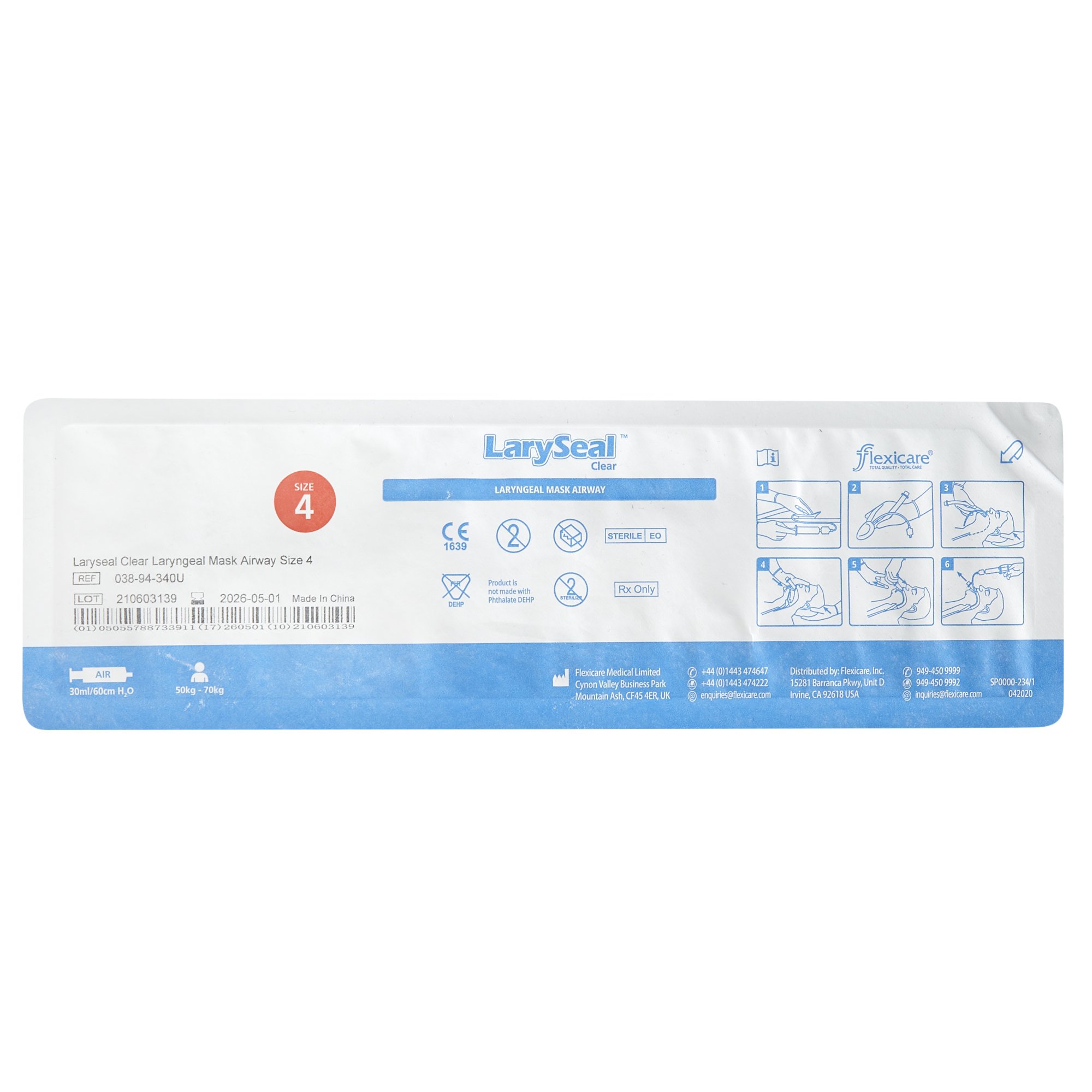 Flexicare 038-94-340U - LarySeal™ Clear Laryngeal Mask - 1/Each, 10/Box