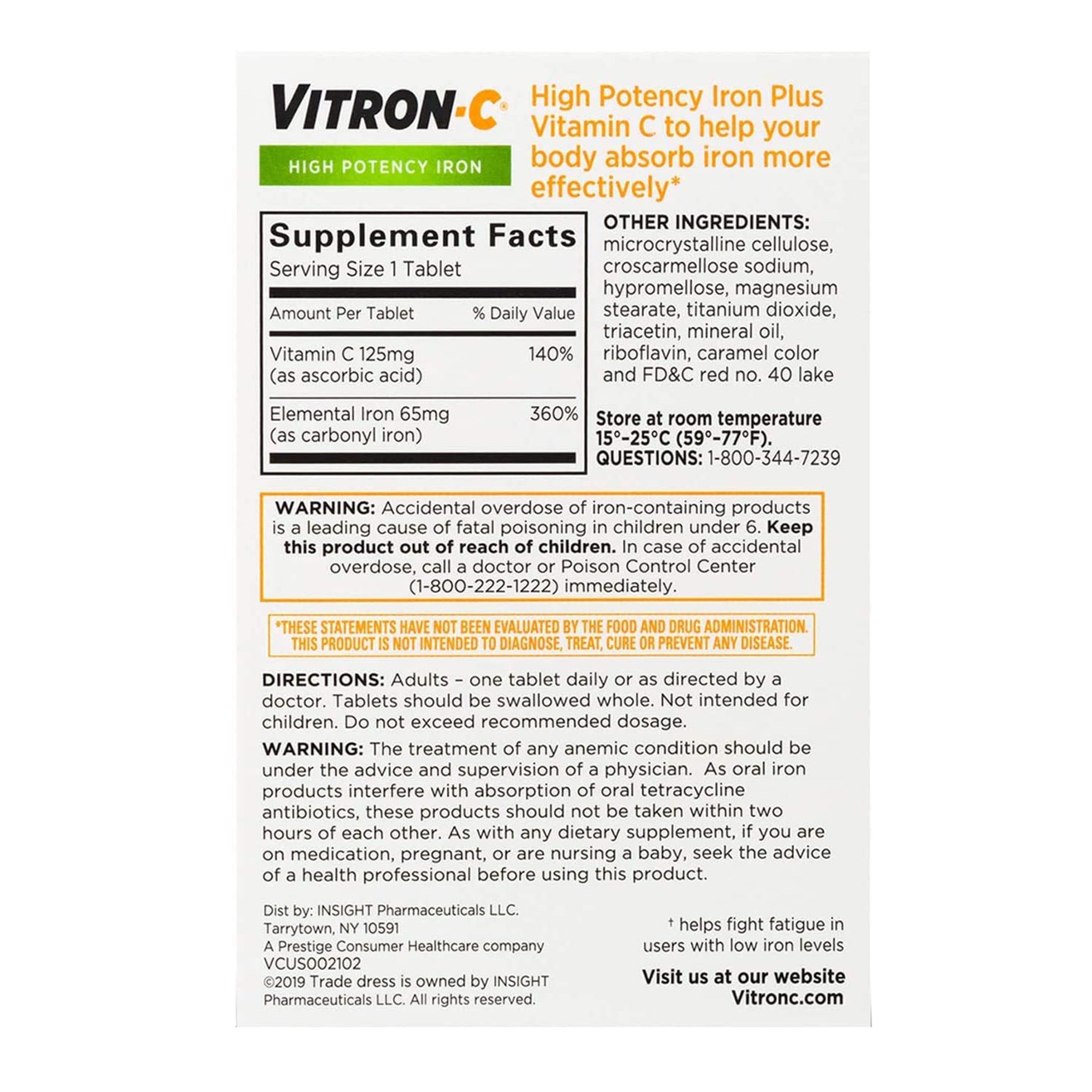 Emerson Healthcare 63736012301 - Vitron-C® Ascorbic Acid / Iron Supplement - 1/Bottle