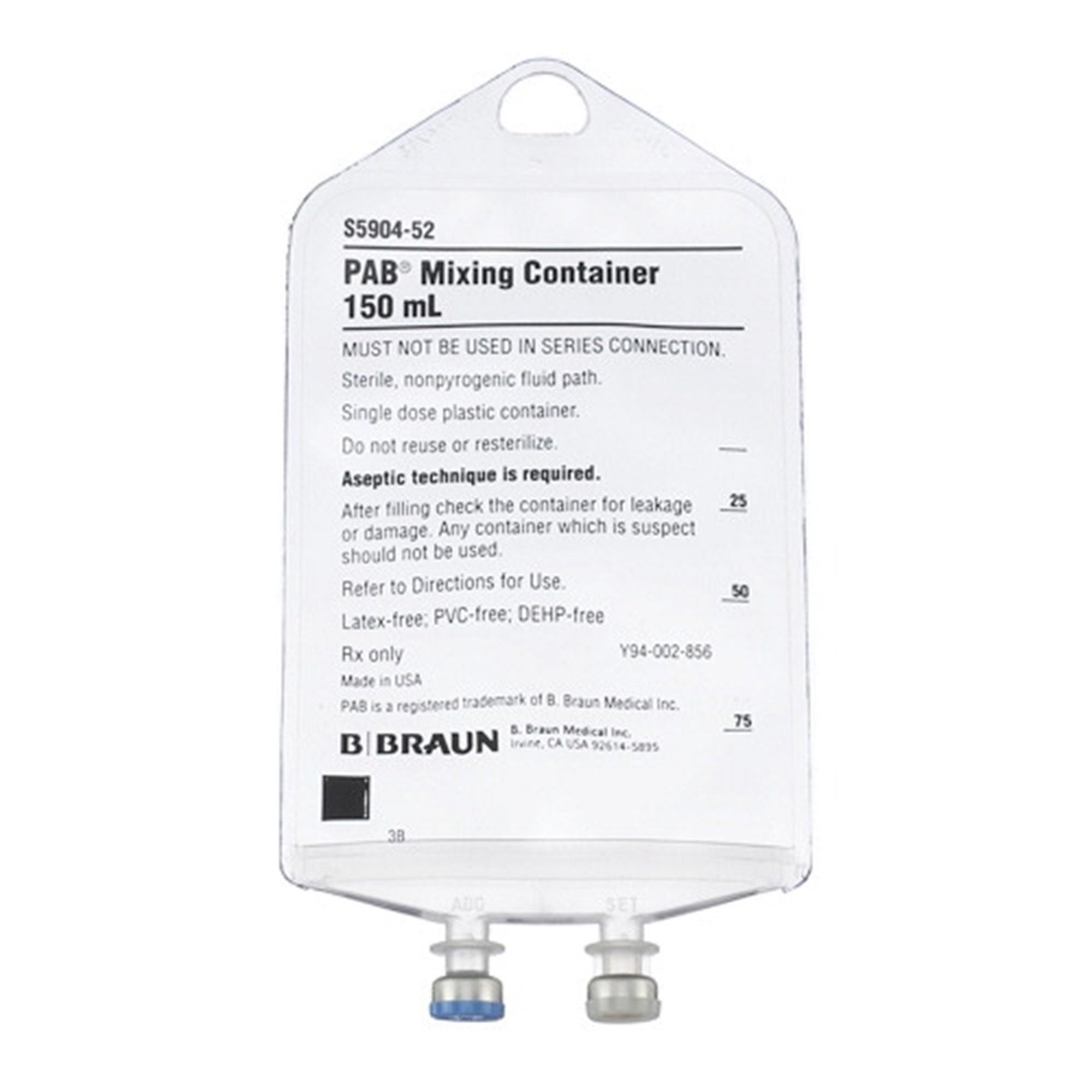 B. Braun - S5904-52 Partial Additive Bag PAB® 150 mL 2 Port Single Chamber