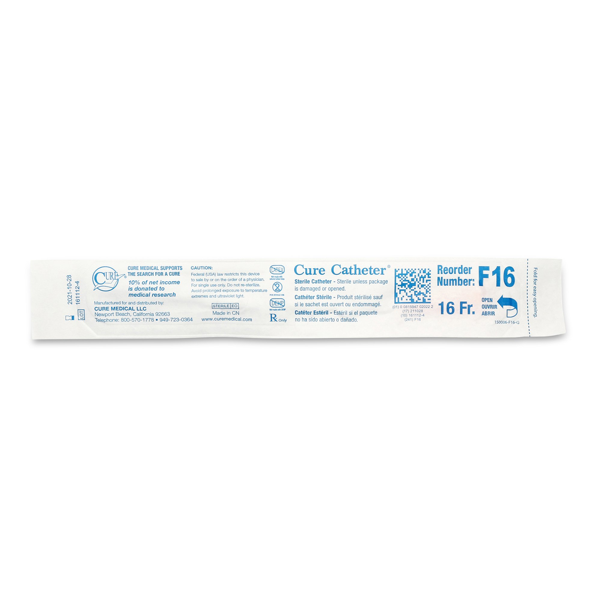 ConvaTec F16 - Cure Catheter™ Urethral Catheter, 16 Fr., Female, Straight - 1/Each, 30/Box, 300/Case