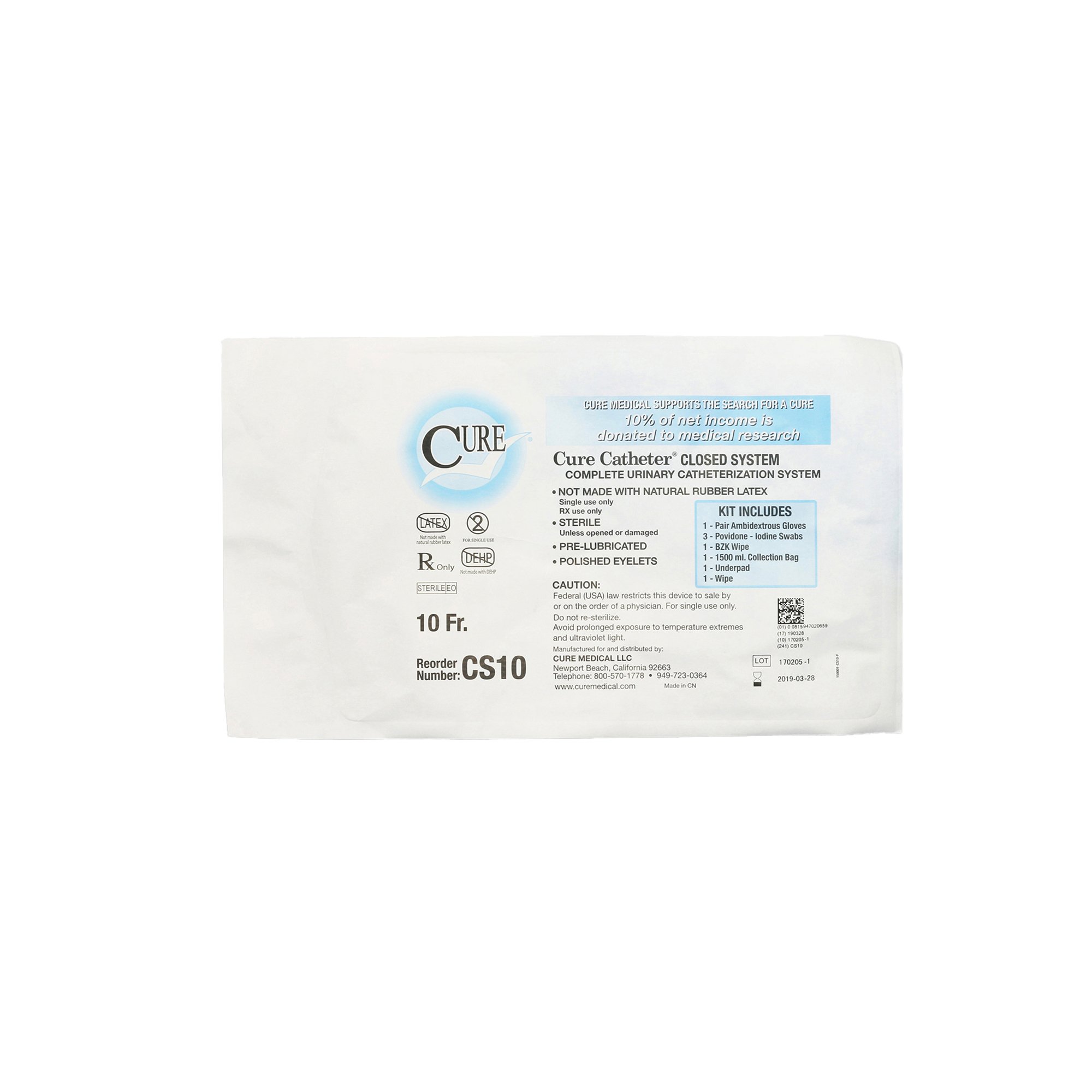 ConvaTec CS10 - Cure Catheter™ Intermittent Catheter Kit, 10 Fr. - 1/Each, 100/Case