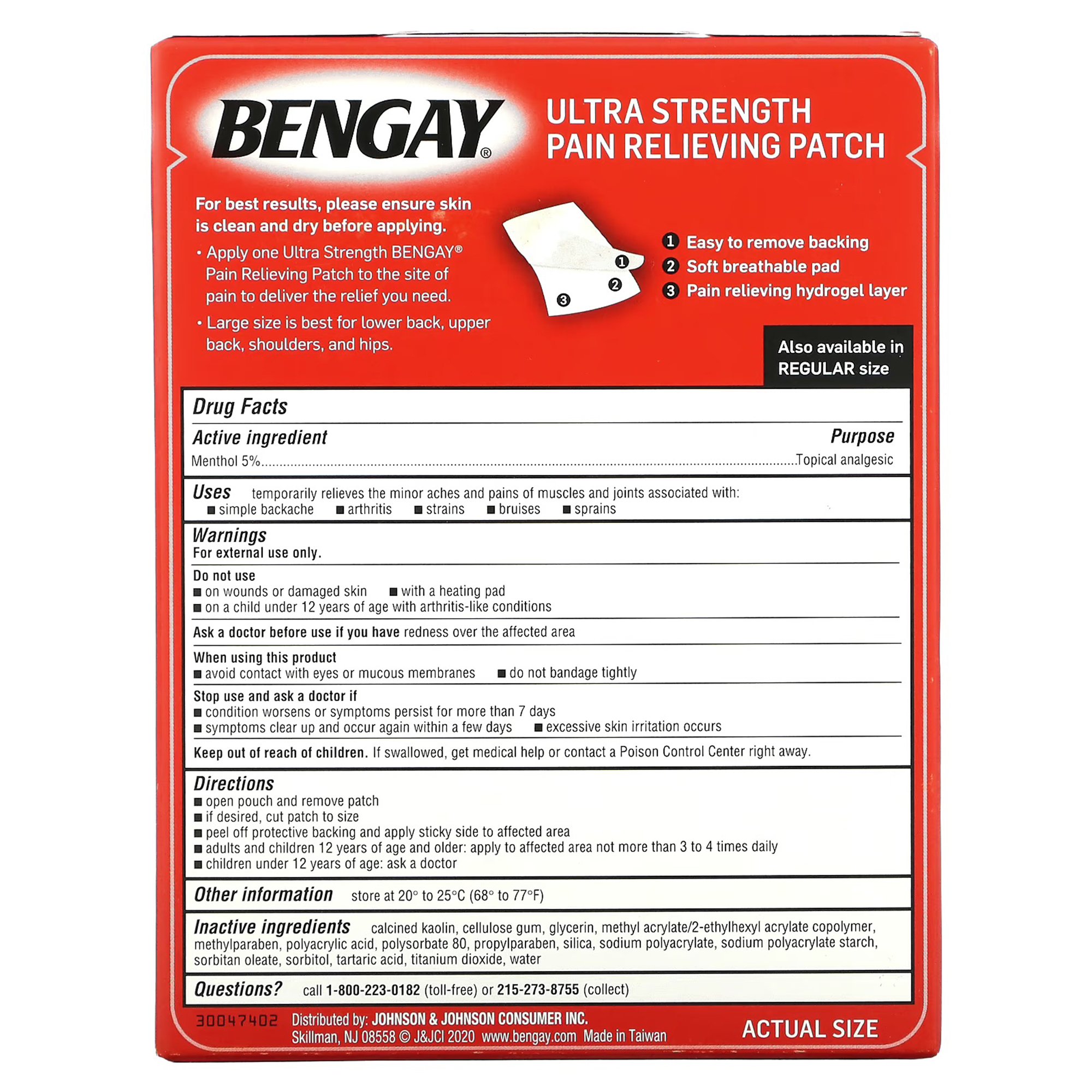 Kenvue Brands LLC - 510814900 Bengay® Pain Relieving Patch Ultra Strength