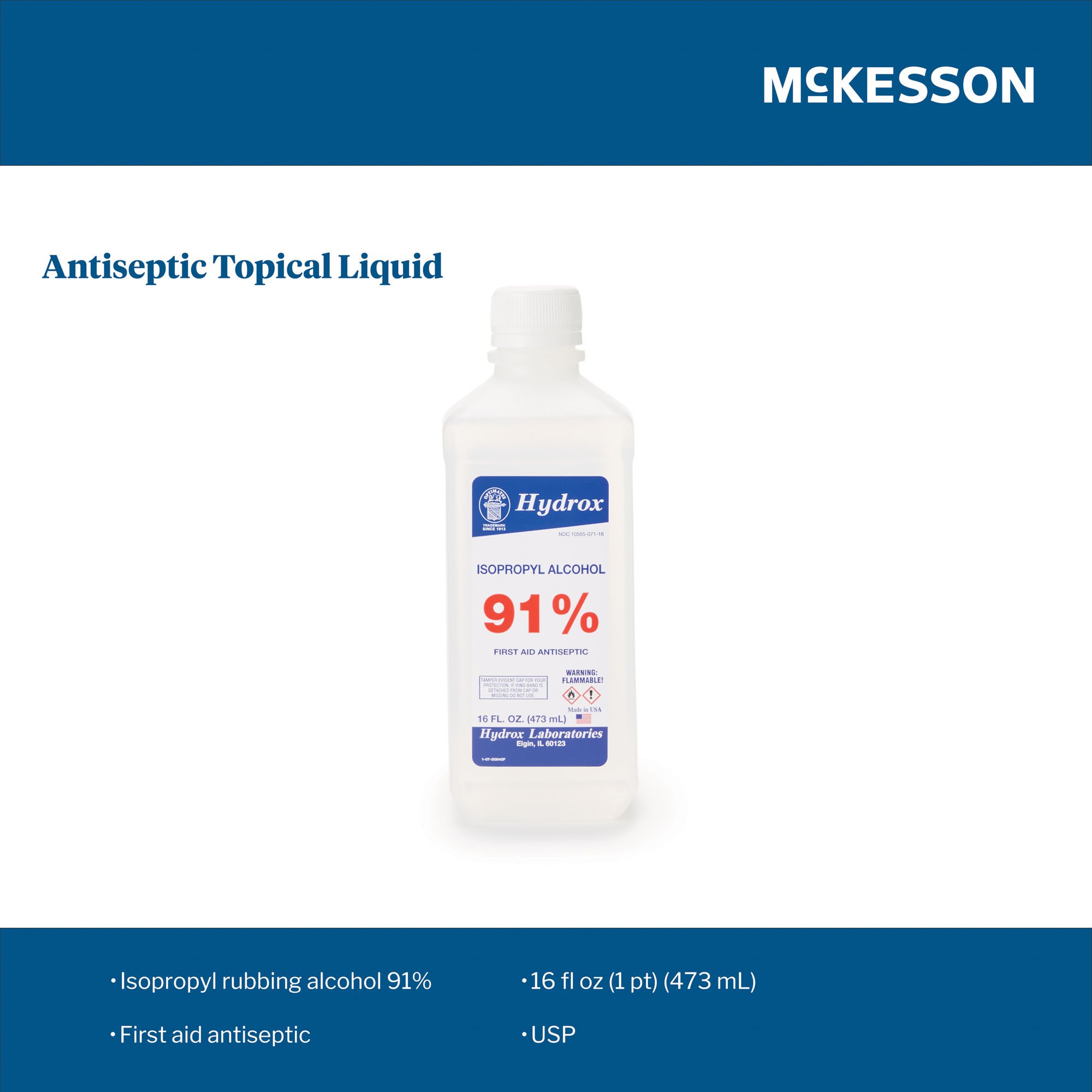 McKesson Brand D0042 - McKesson 91% Isopropyl Alcohol, 16-ounce Bottle - 1/Each, 12/Case