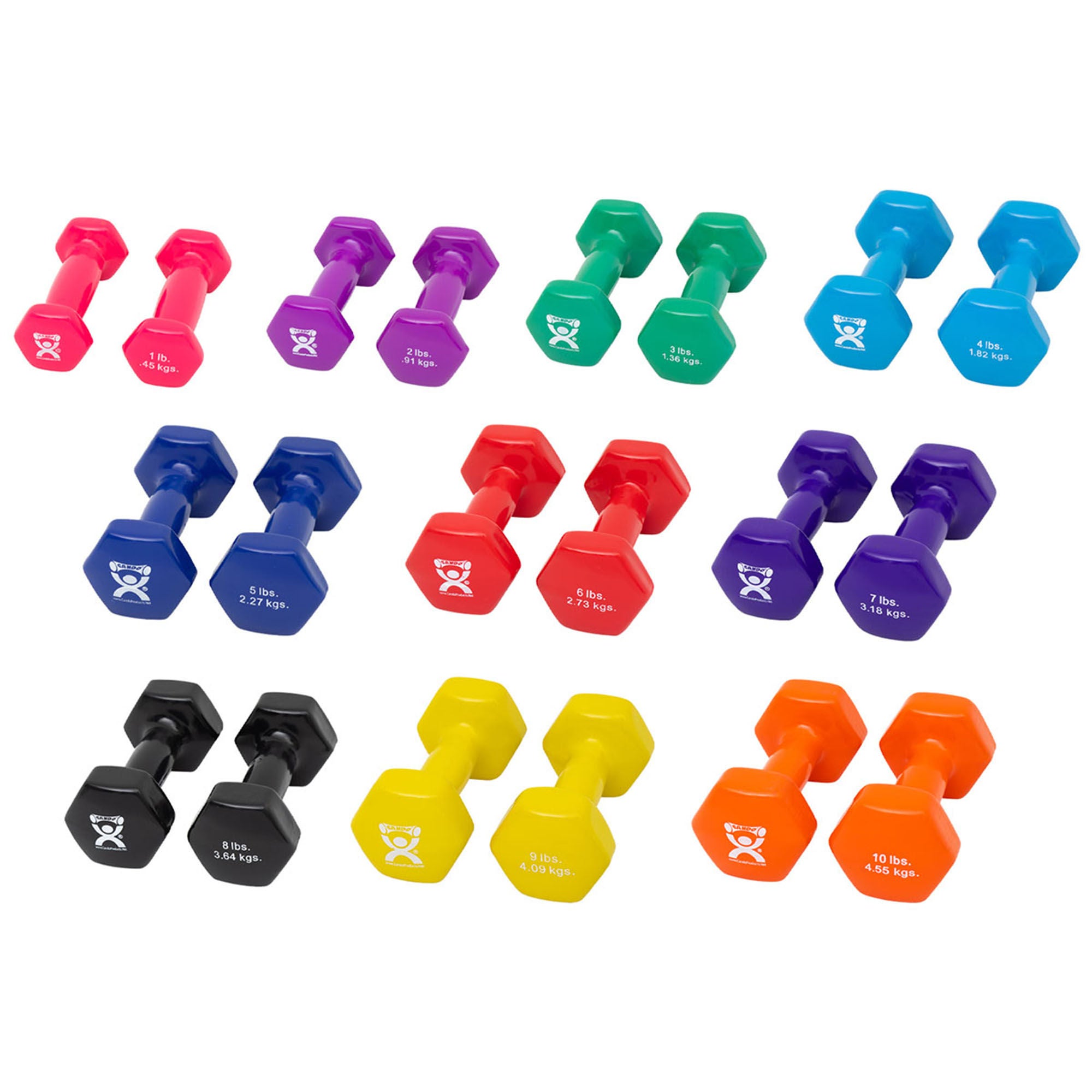 Fabrication Enterprises - 10-0565 Dumbbell Set 20 Piece Set CanDo® 1 lbs. / 2 lbs. / 3 lbs. / 4 lbs. / 5 lbs. / 6 lbs. / 7 lbs. / 8 lbs. / 9 lbs. / 10 lbs.