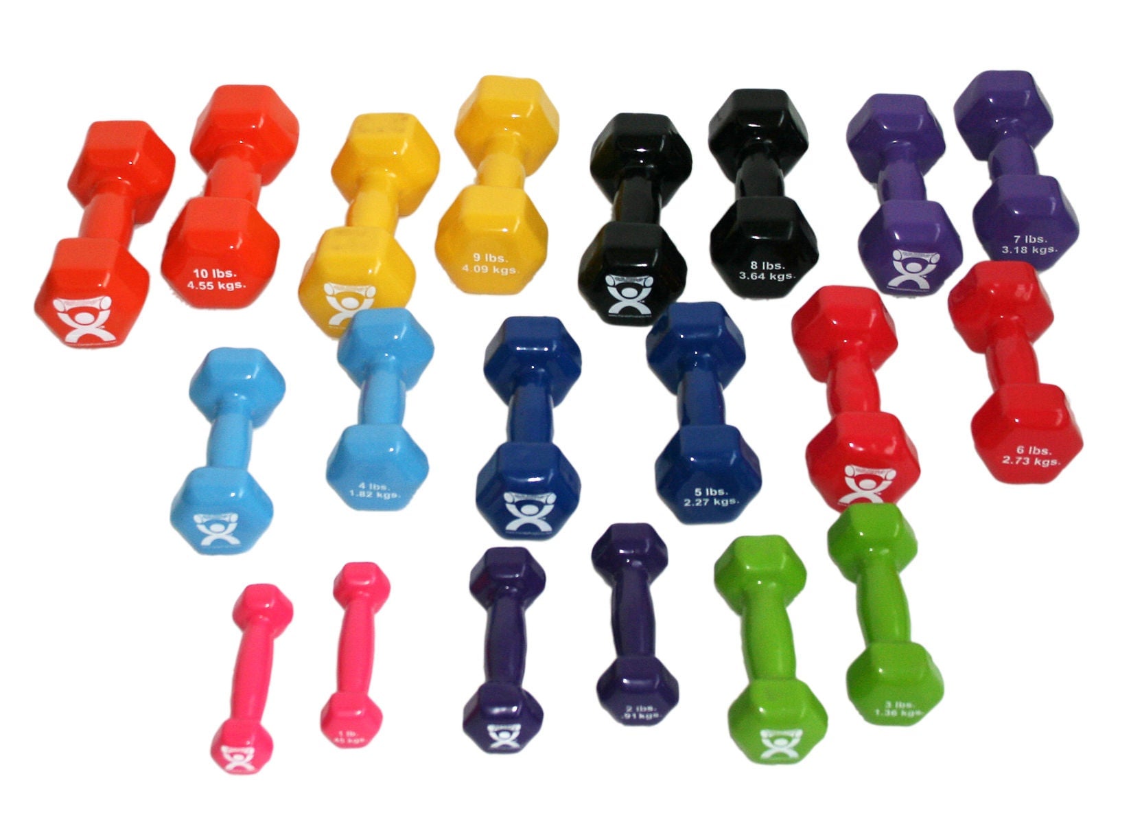 Fabrication Enterprises - 10-0565 Dumbbell Set 20 Piece Set CanDo® 1 lbs. / 2 lbs. / 3 lbs. / 4 lbs. / 5 lbs. / 6 lbs. / 7 lbs. / 8 lbs. / 9 lbs. / 10 lbs.