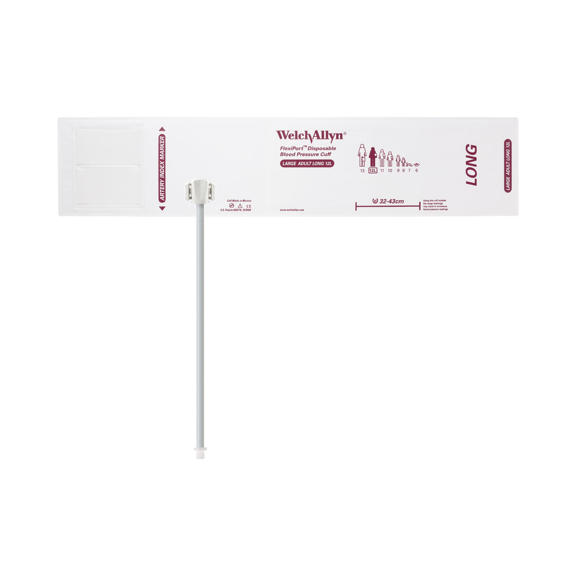 Welch Allyn - SOFT-12L-1SC Single Patient Use Blood Pressure Cuff FlexiPort® 32 to 43 cm Arm Cloth Fabric Cuff Adult Long Cuff