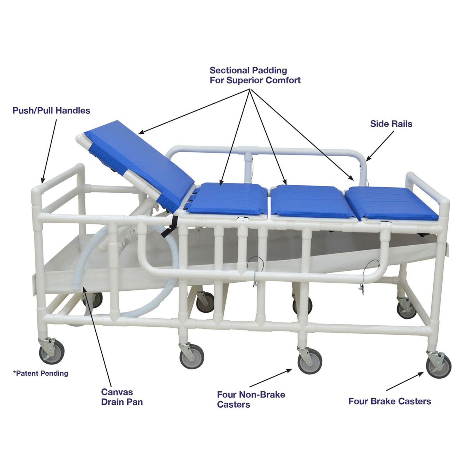 MJM International - 910-DB Bariatric Shower Gurney MJM Duo 900 lbs. Weight Capacity